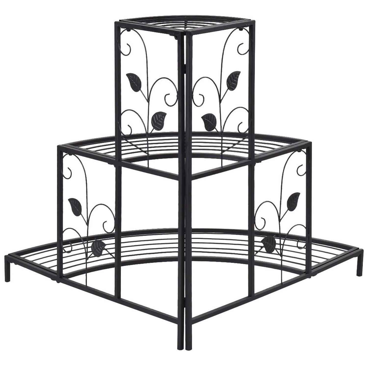 WELLFOR GT-HPY-3201 34-Inches H x 30-Inches W Black Indoor/Outdoor Corner Steel Plant Stand