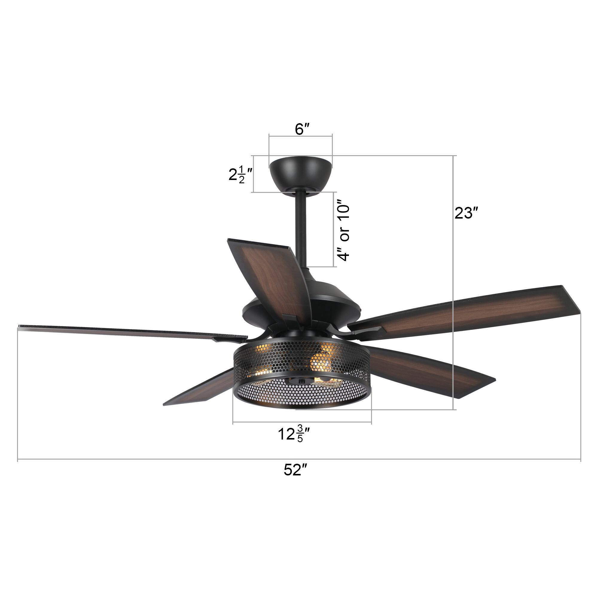 Parrot Uncle 52-in Matte Black LED Indoor Ceiling Fan with Remote