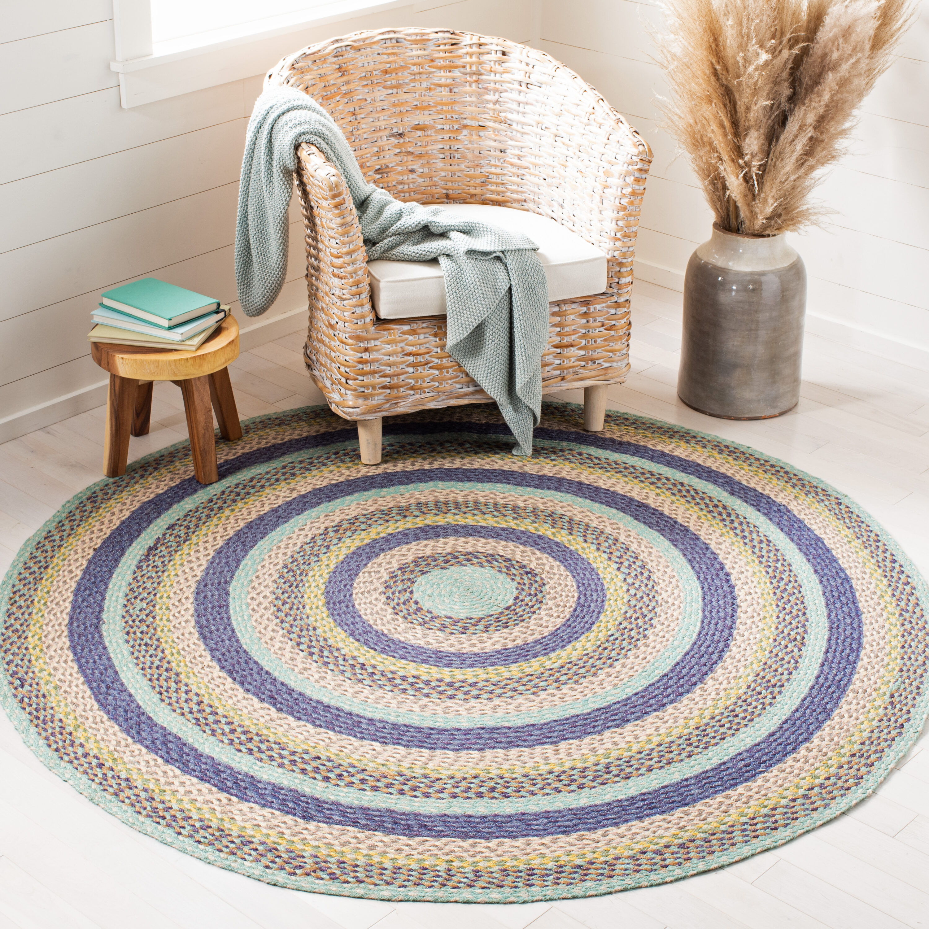  Cape Cod 241 Blue/Green Country Floral 5ft x 5ft Round Rug