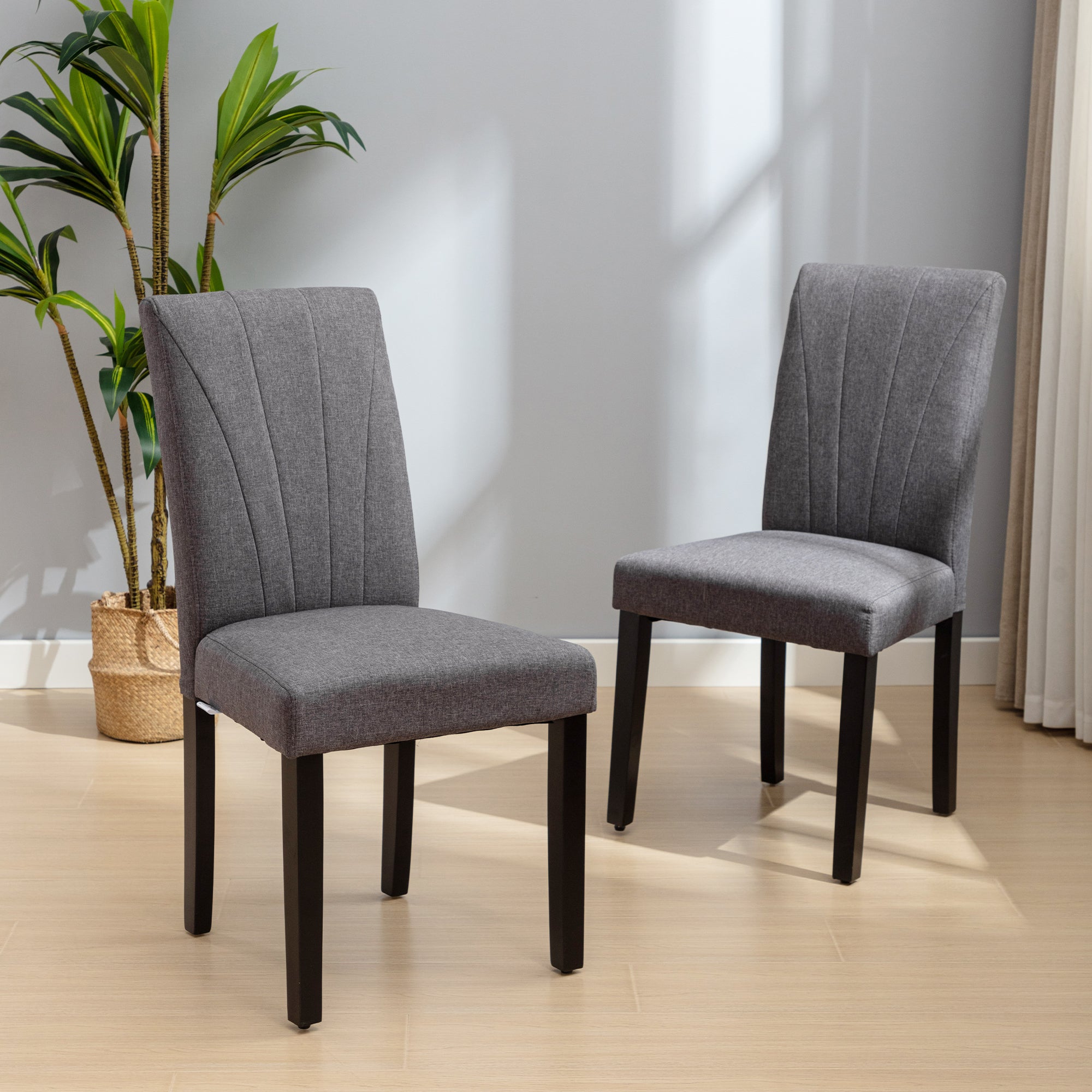 Vecelo LOE-DC02-DGRY-2P Set Of 2 Upholstered Parsons Side Chairs Dining Chair with High Back