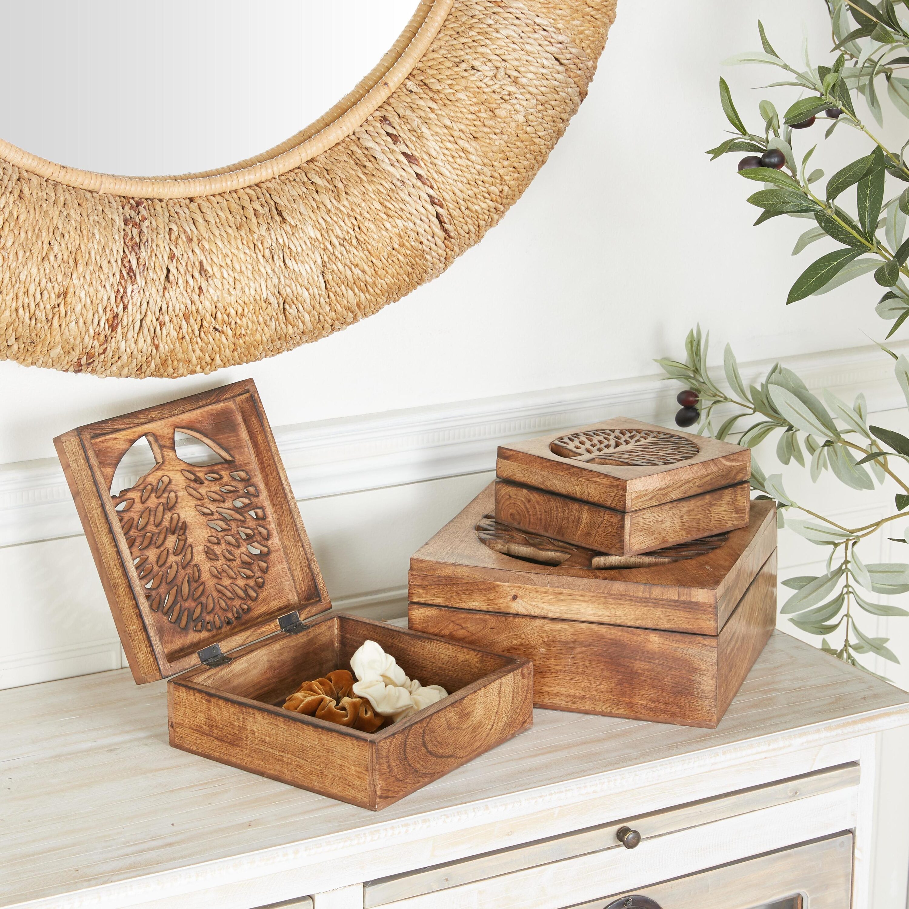 Grayson Lane 66175 3 -Pack Brown Wood Farmhouse Decorative box