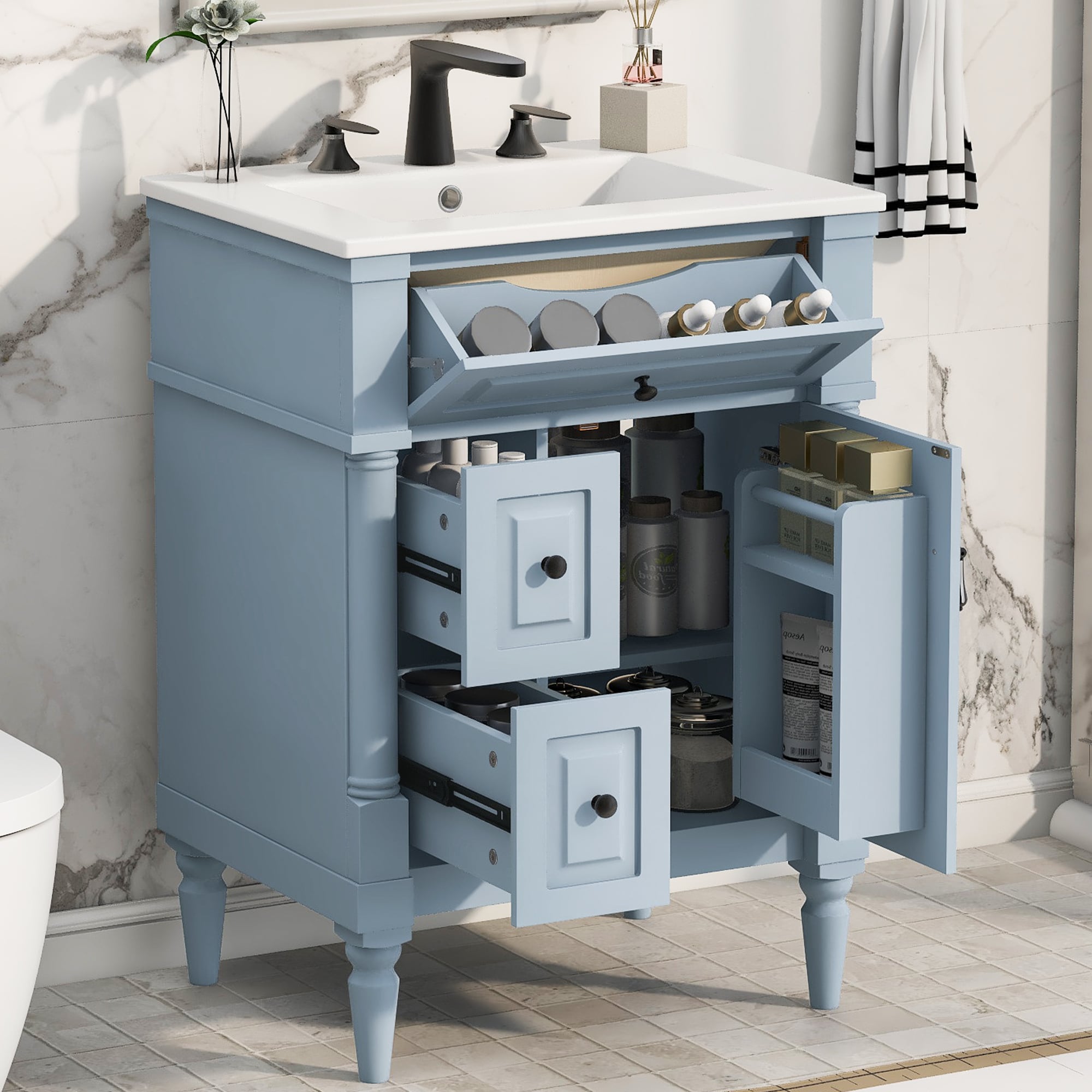 ModernLuxe - Assembly Required 24 Inch Bathroom Vanity with Sink Grey Blue Freestanding Bathroom ...