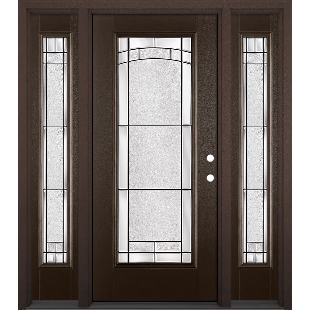 Masonite 630273 Performance Door System 64-in x 80-in x 4-9/16-in Fiberglass Full lite Left-hand inswing Walnut Stained Prehung Front Door with Sidelights with Brickmould Insulating core