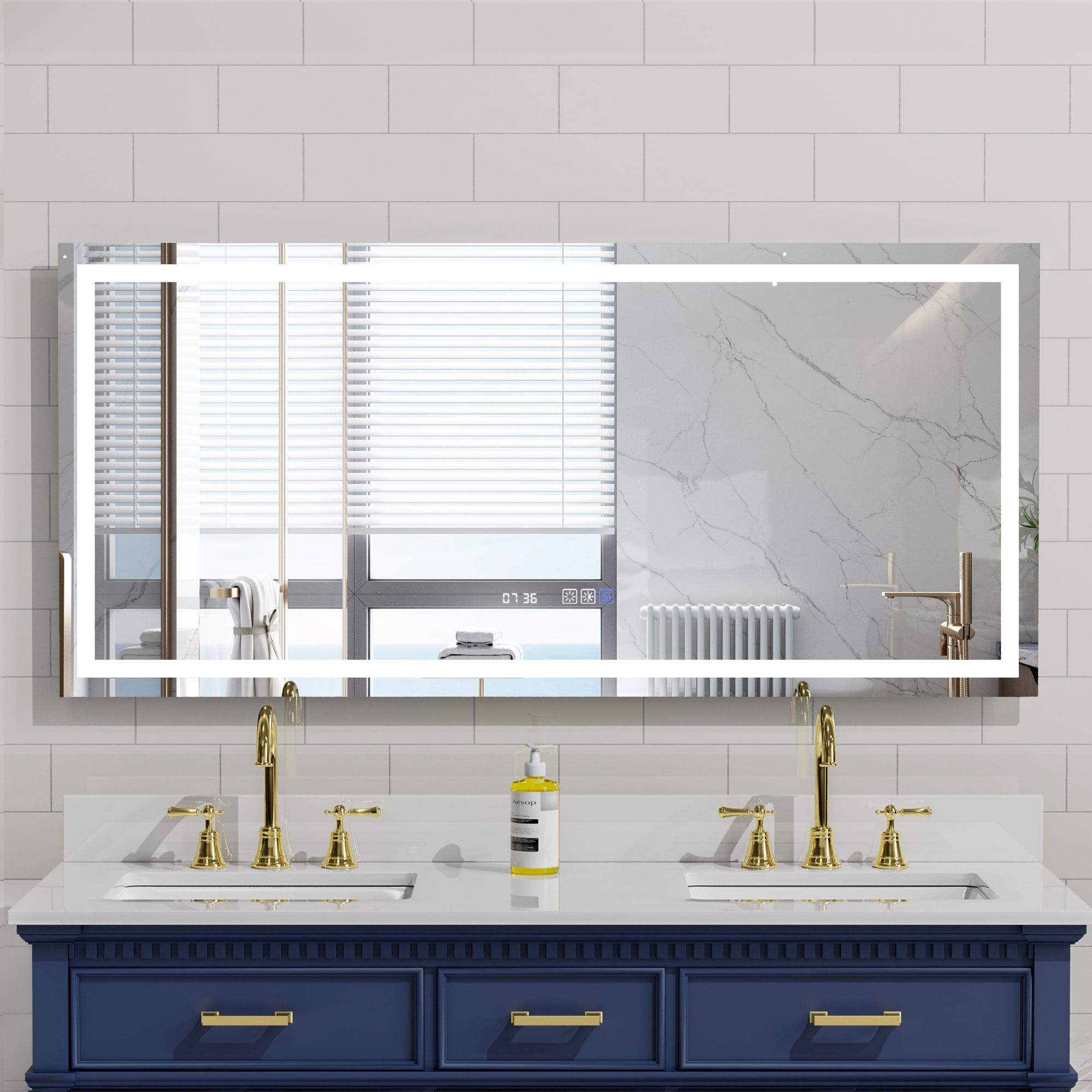 ExBrite DHBM2436FLAL 60-Inches x 28-Inches Beveled Frameless Rectangular Dimmable Lighted Fog Free Bathroom Vanity Mirror ( Silver )