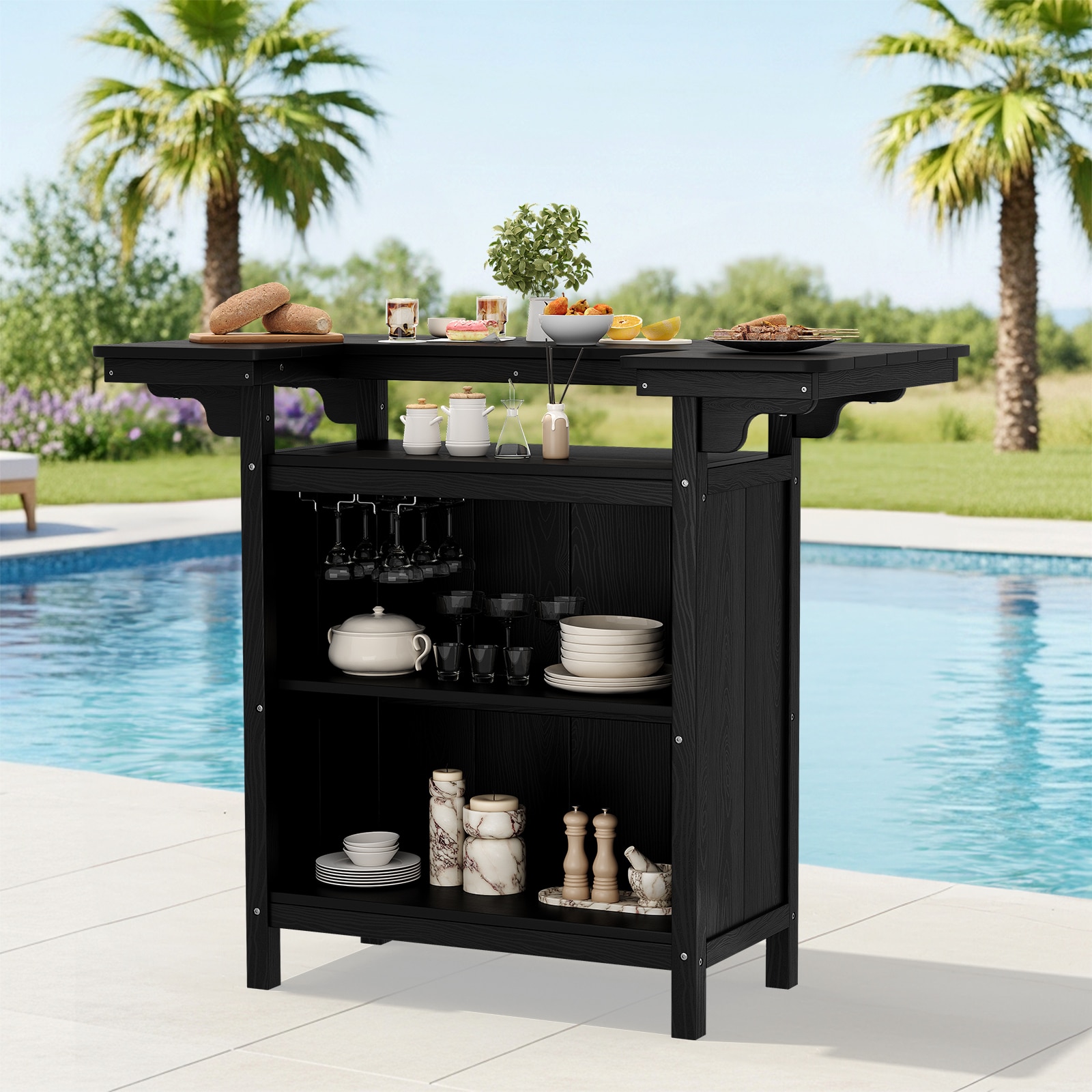 Serwall HDPE Bar Table Cabinet for Indoor and Outdoor Entertaining Patio Deck Garden