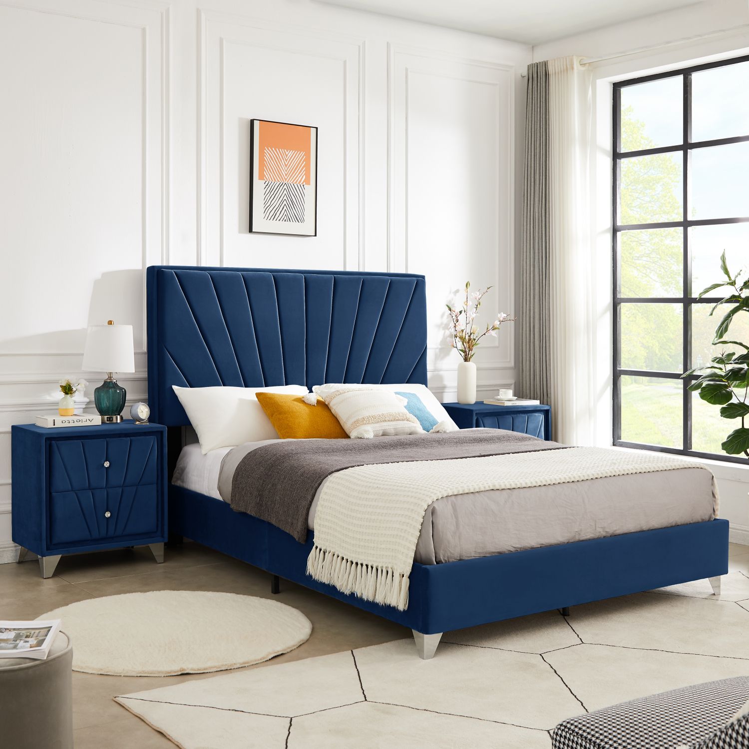 JASMODER Blue Queen Composite Platform Bed at Lowes.com