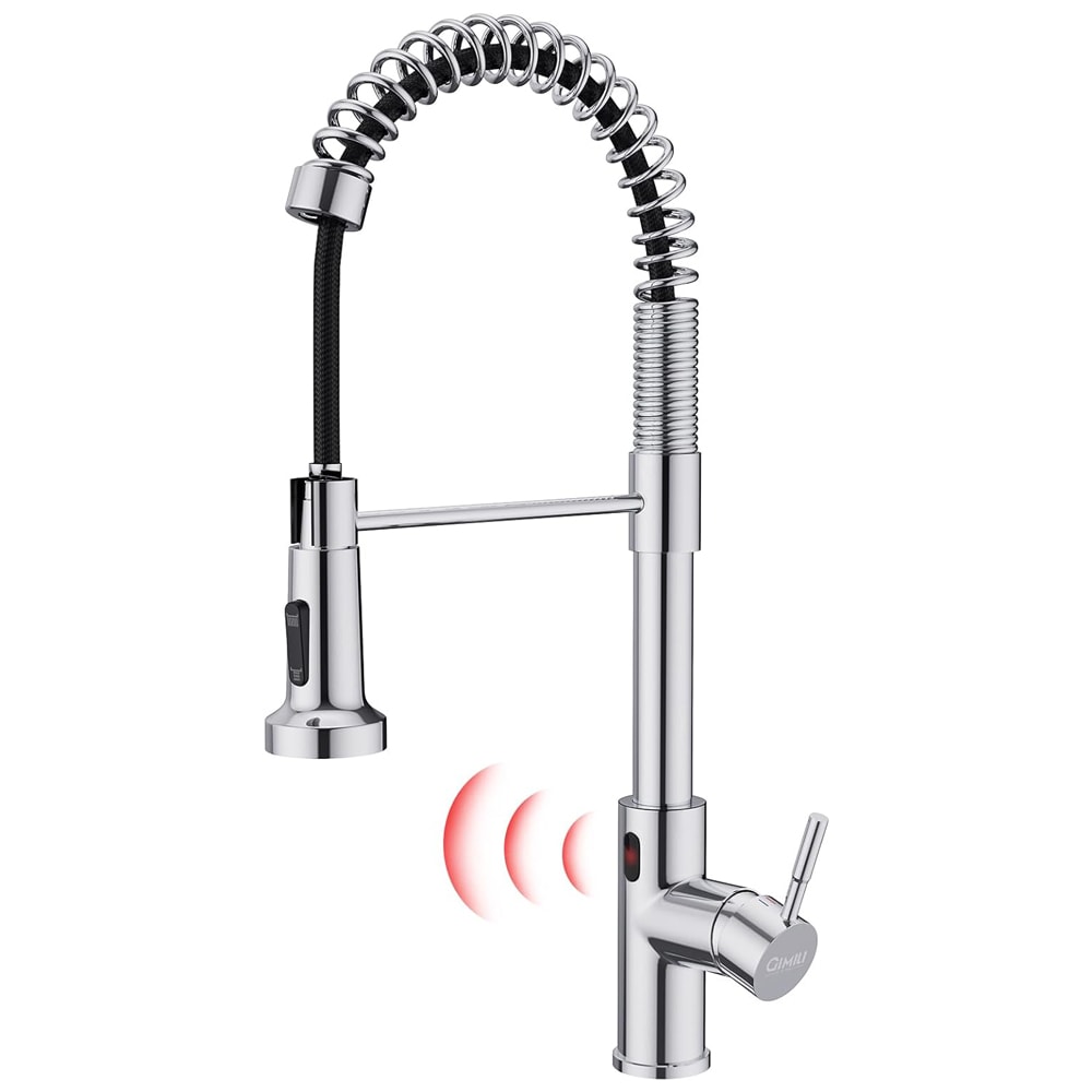GIMILI  Chrome Touchless Kitchen Faucet with Pull Down Sprayer Motion Sensor Smart Hands Free Activated Single Hole Spring Faucet for Kitchen Sink
