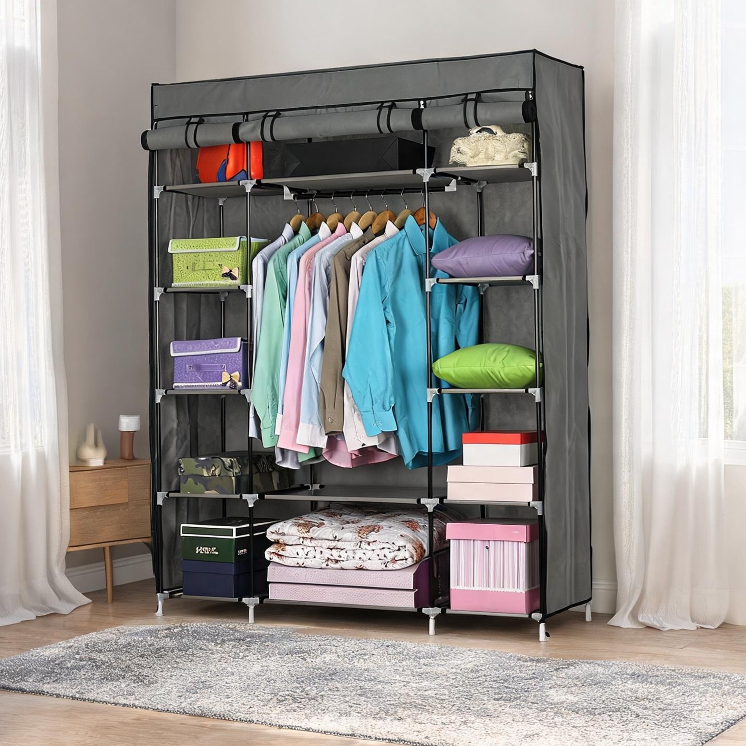chillscreamni - Gray Home and Furniture Bedroom with Storage 52.4 x 18.1 x 67 in Alloy and Plasti...