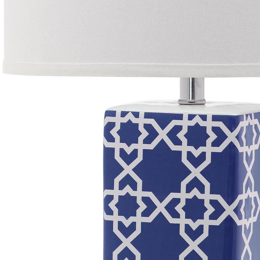 Navy and White Ceramic Table Lamp Set with Cotton Shade
