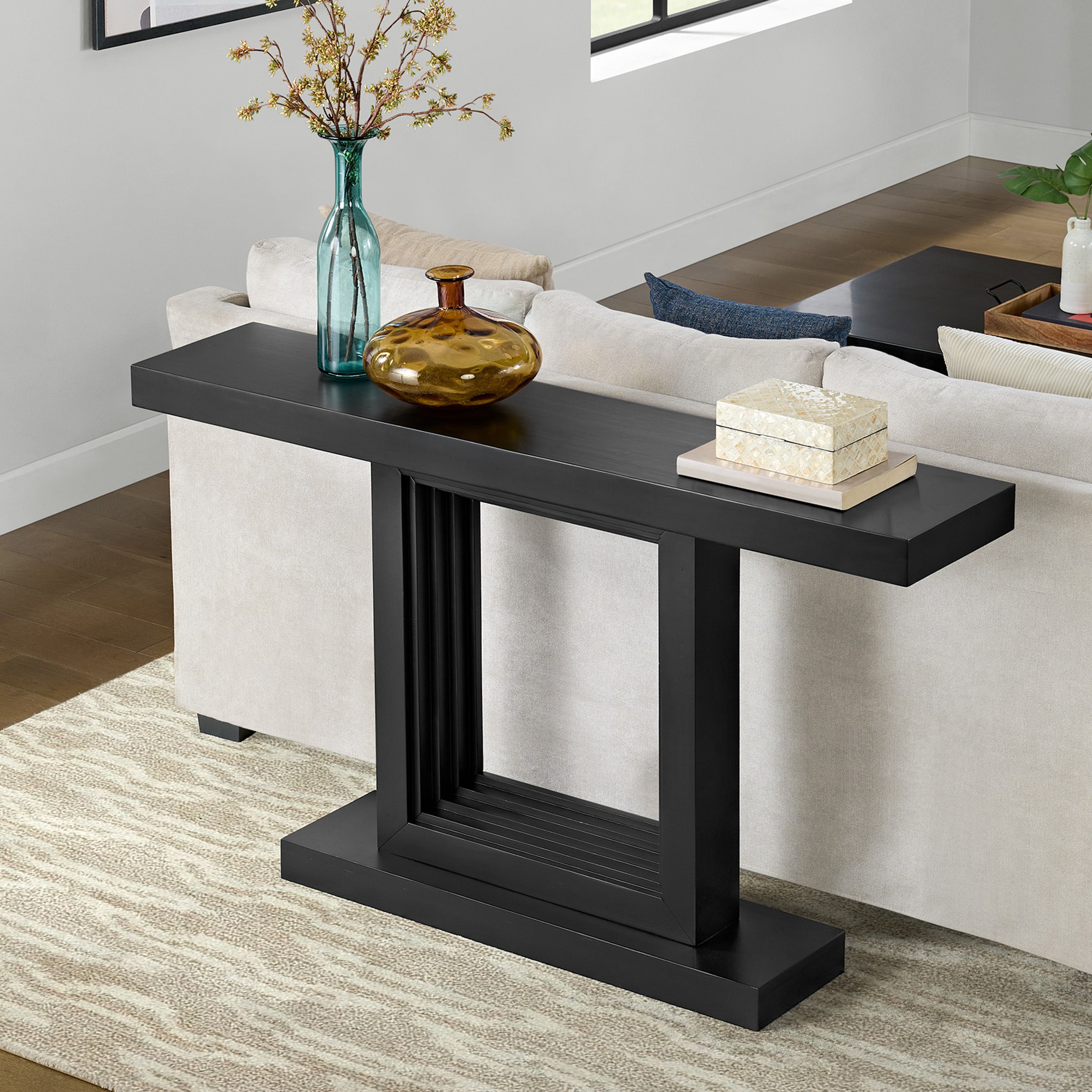 Alaterre Furniture  Pismo Solid Wood Console Table - 56 Inch Modern Farmhouse Entryway Table (Black)