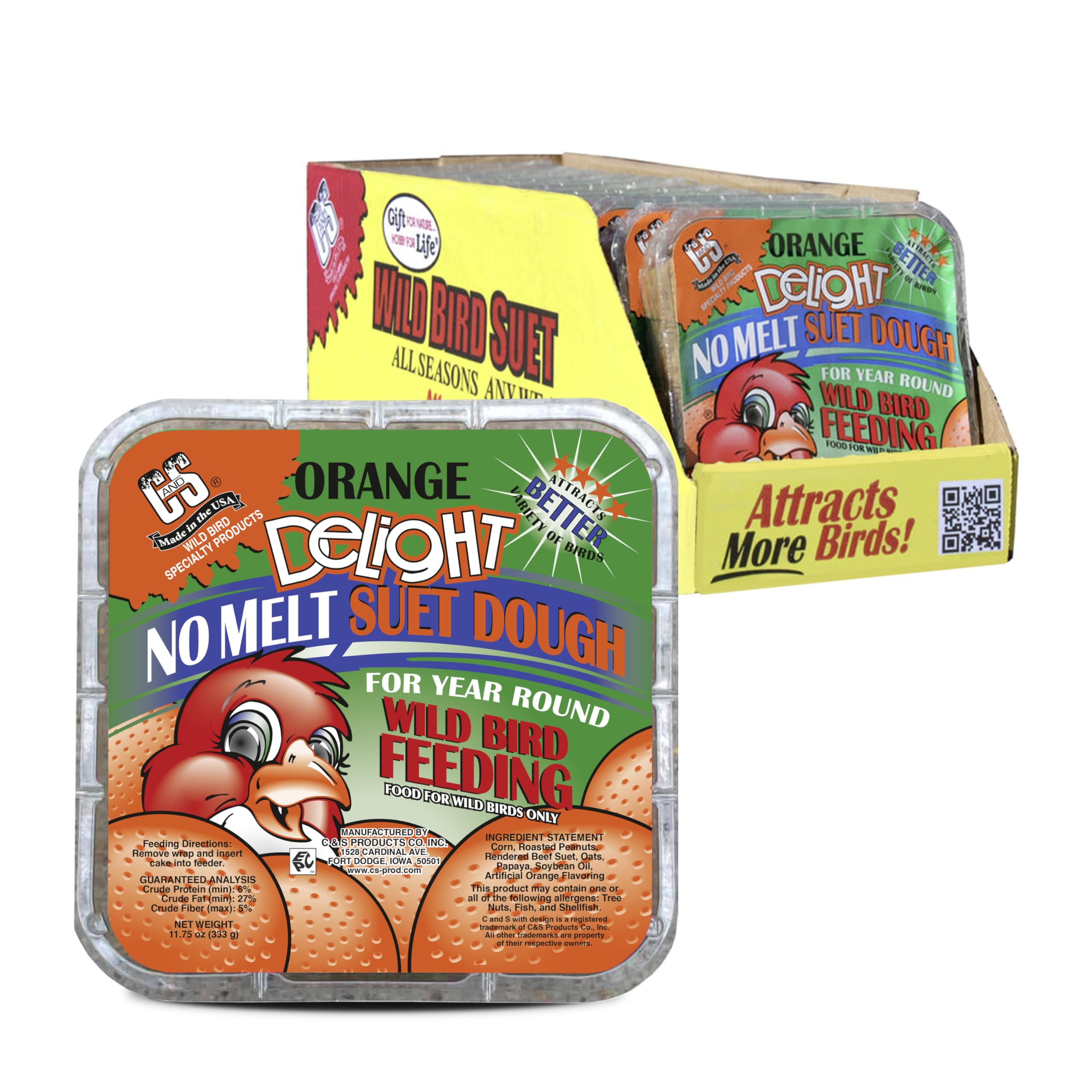 C&S CS Orange Delight No Melt Suet Dough Cakes 11.75 oz Pack of 8