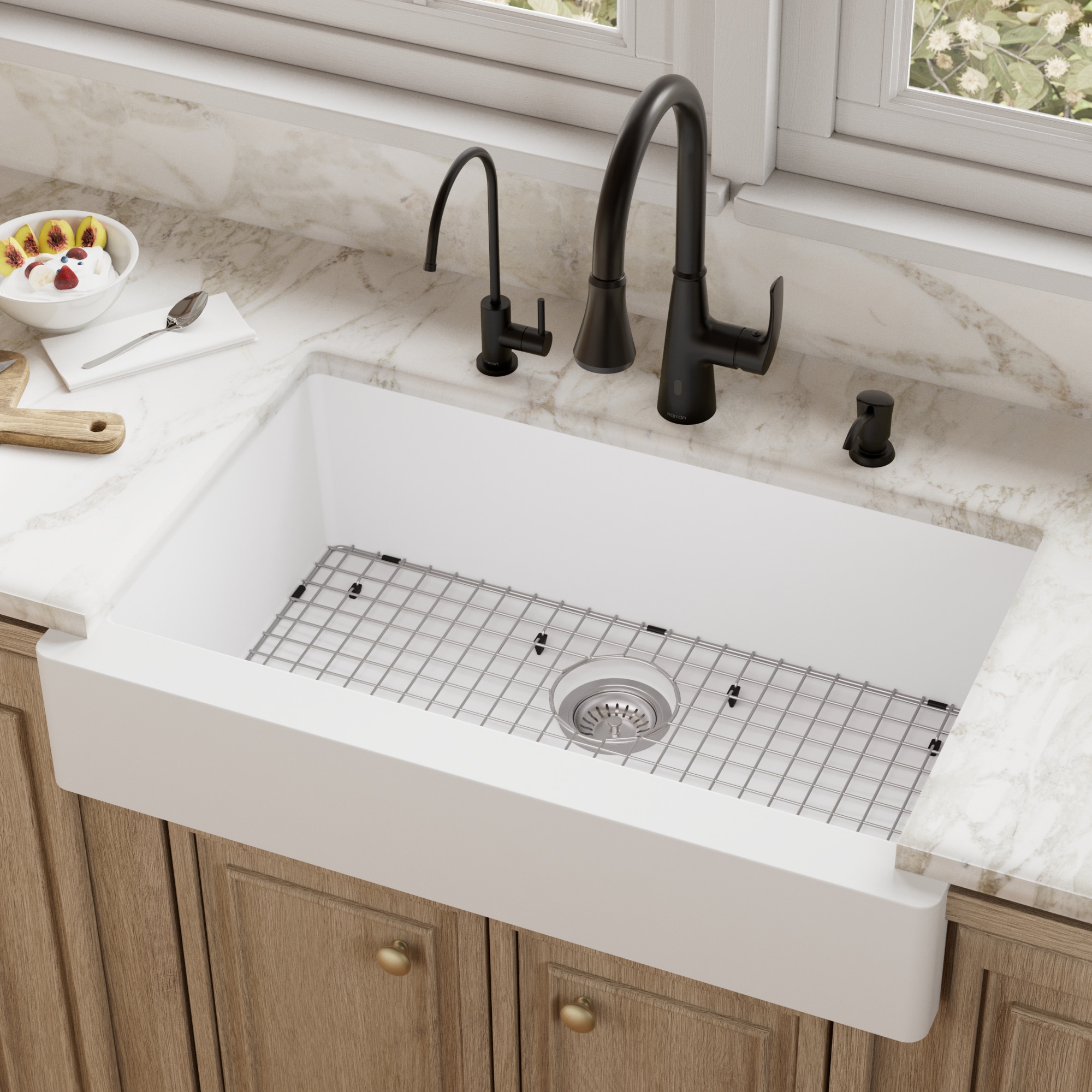 Karran Farmhouse apron front 34-in x 21.25-in Quartz Single bowl Kitchen Sink