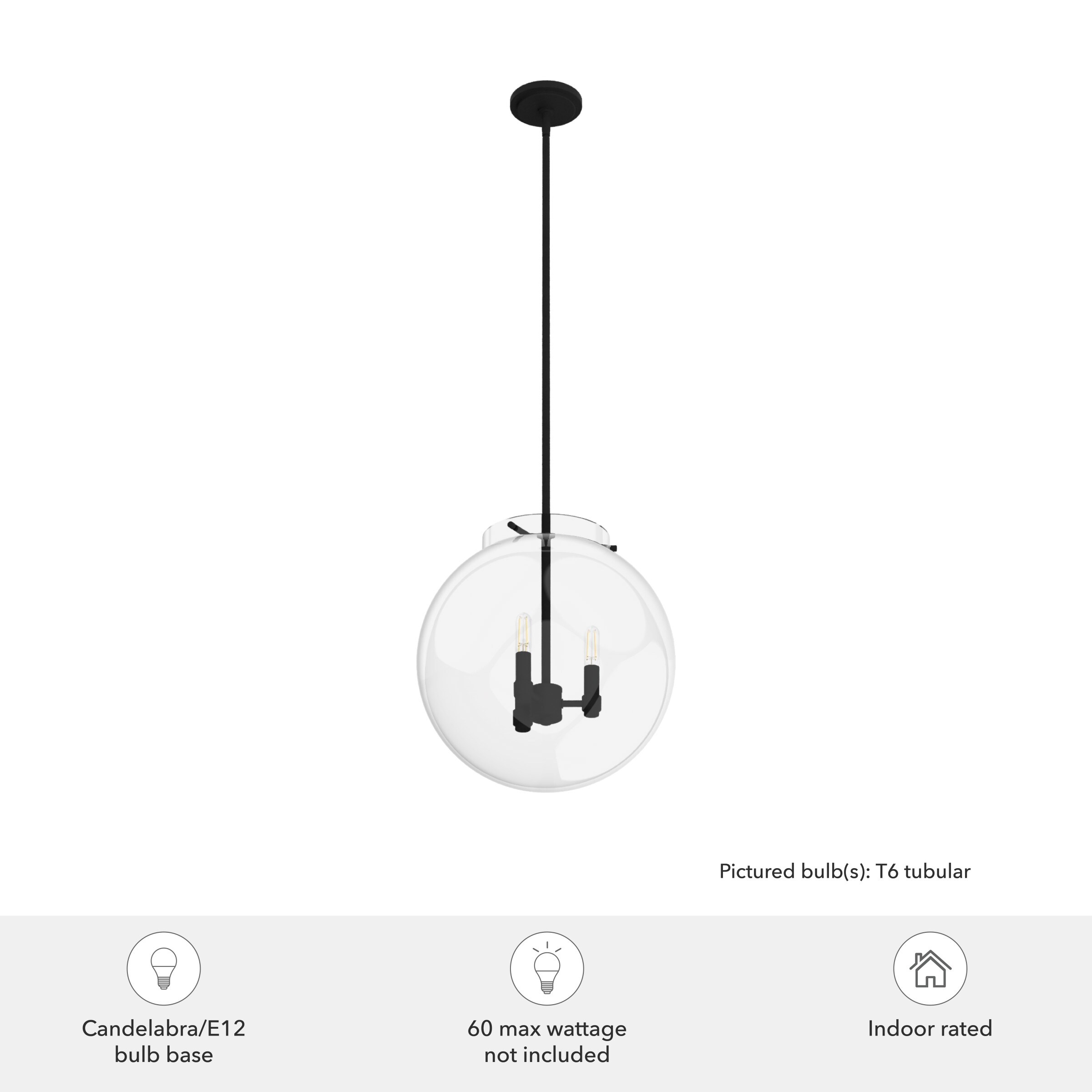 Sacha 3-Light Black Iron Globe Pendant with Clear Glass
