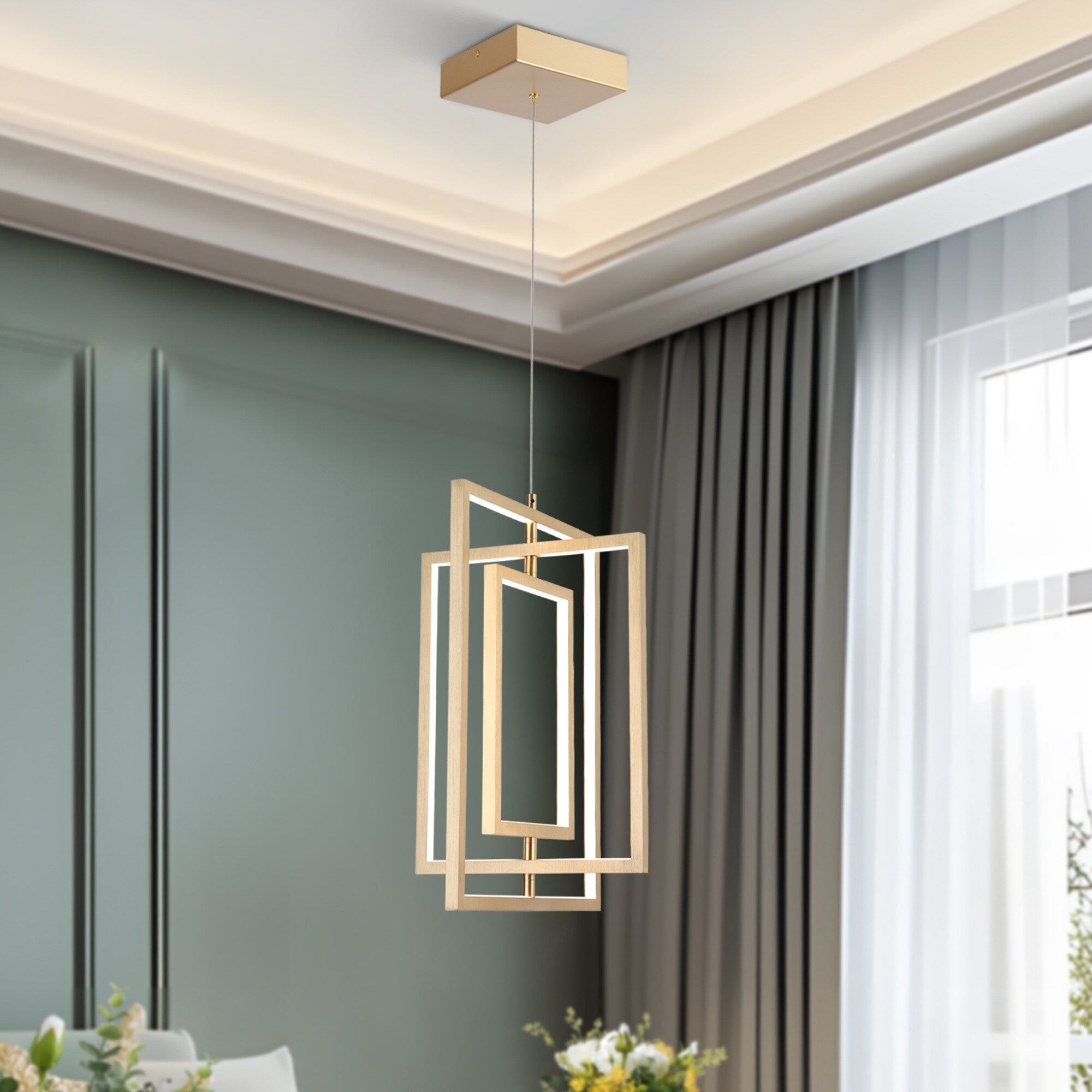 ZEVNI L3ERIUMMW4430ST7 Rex Farmhouse 3 -Light Brushed Gold Traditional Integrated LED Cage For Use in Bedrooms, Dining Rooms, Foyers, Kitchens, Living Rooms Chandelier