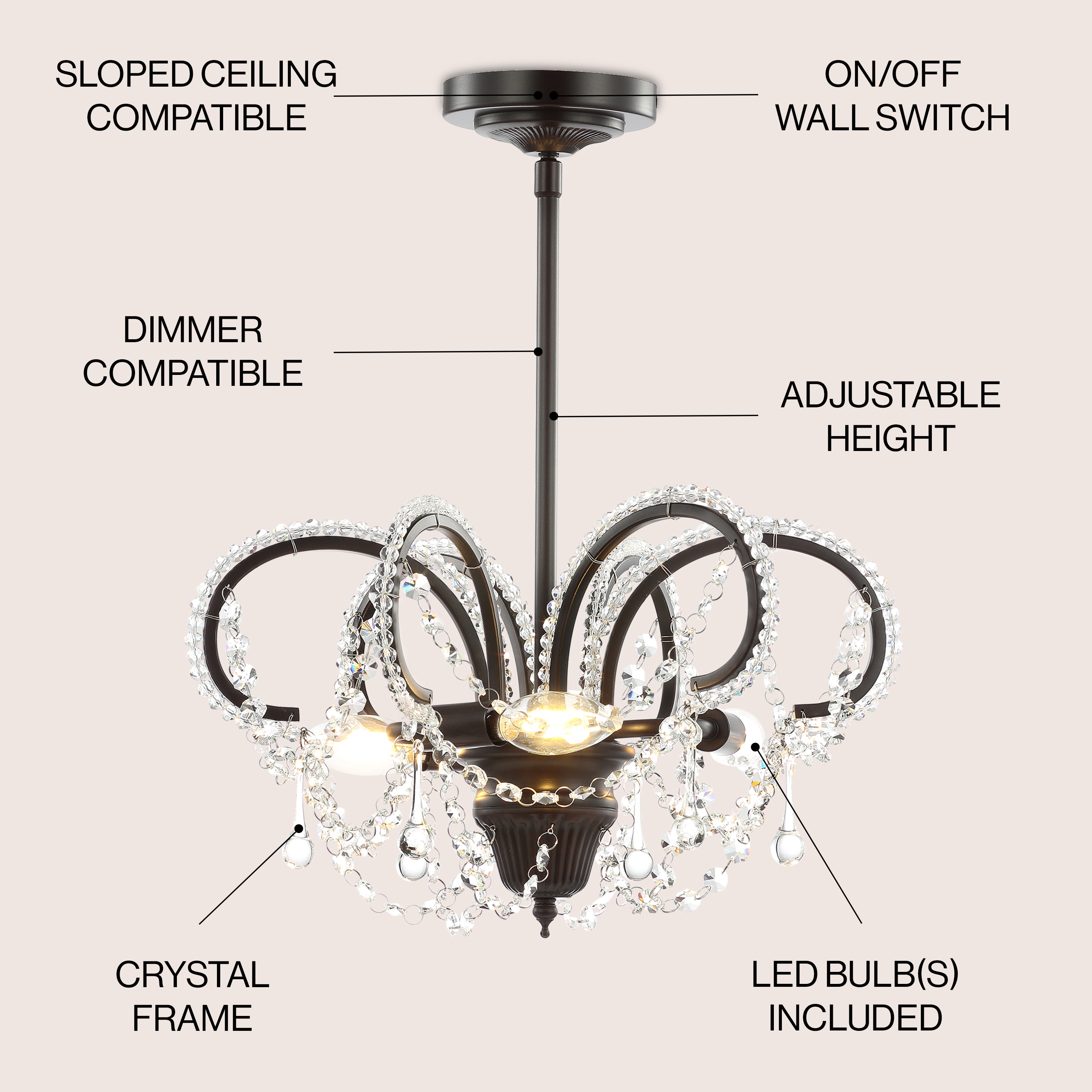 Bronze Crystal LED Adjustable Ceiling Mount Chandelier