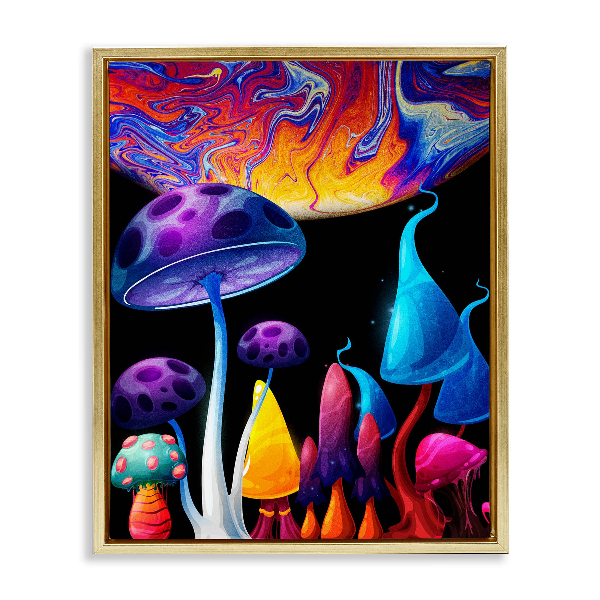 Stupell Industries BS-075-FFG-16X20 Whimsical Mushrooms in Space Gold Framed Floater Canvas Wall Art By Kim Allen 17 x 21
