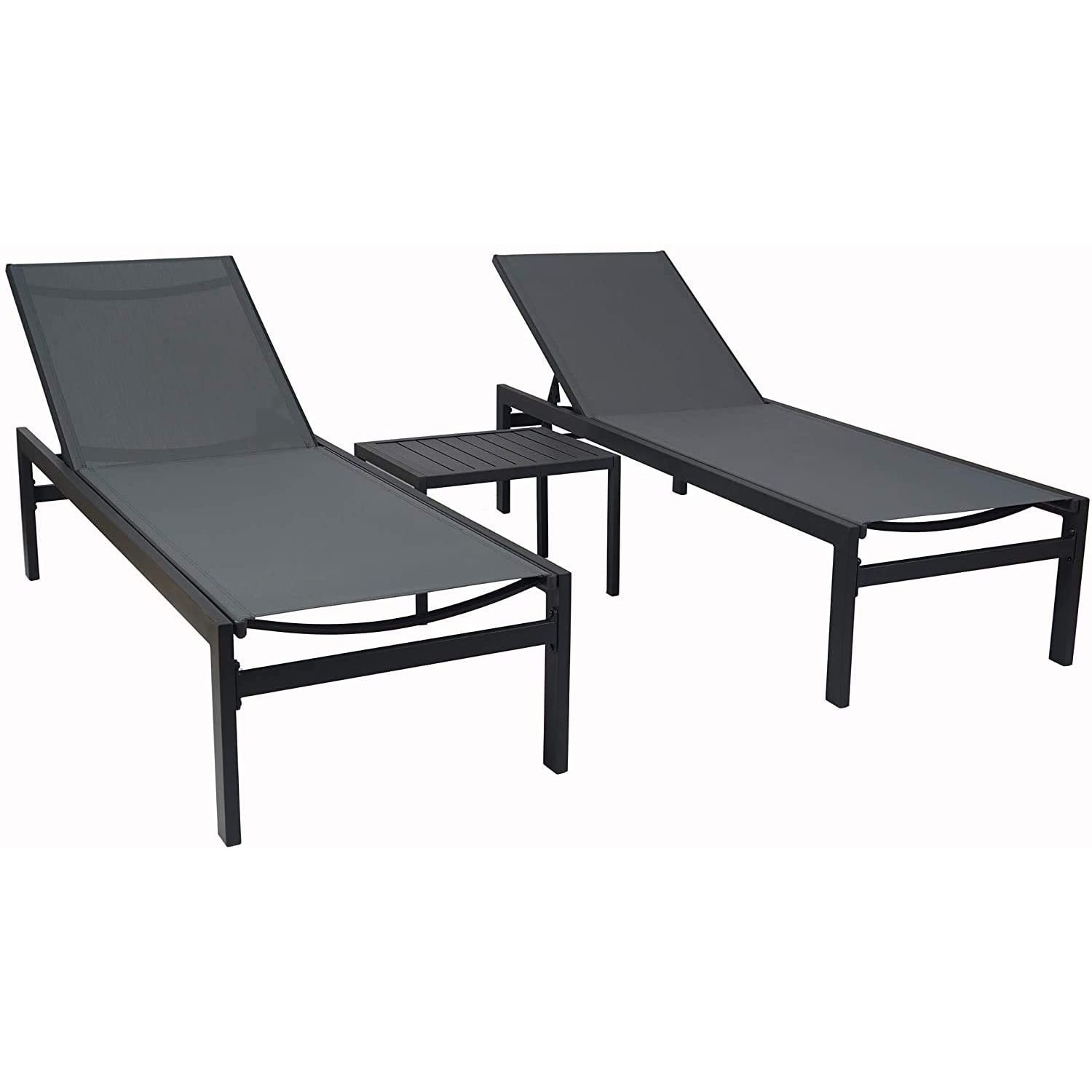 Kozyard KZLC567G2T KOZYARD Set of 2 Gray Metal Frame Stationary Chaise Lounge Chair with Gray Mesh Seat