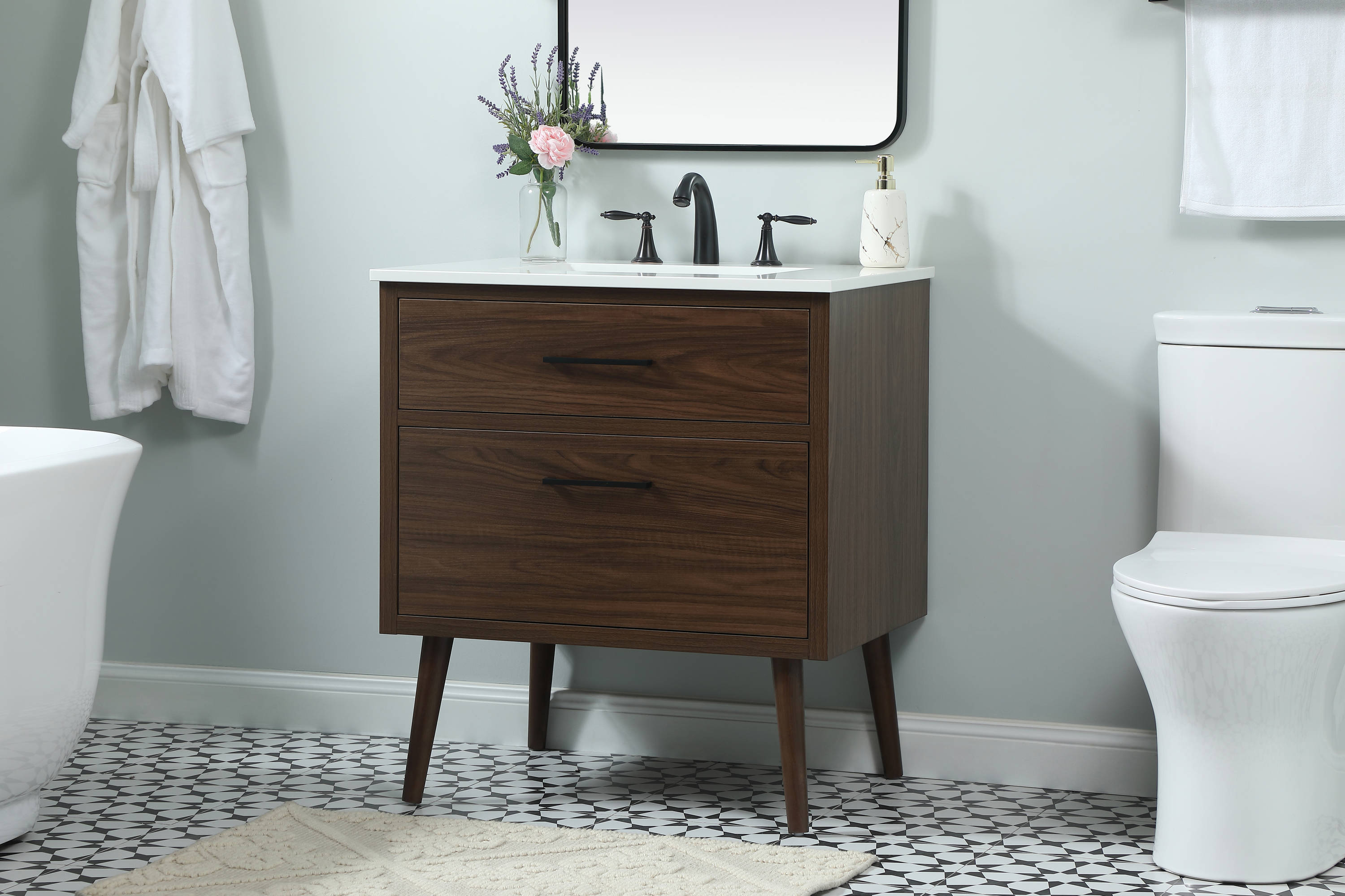 Walnut Mid-Century Modern Single Bathroom Vanity