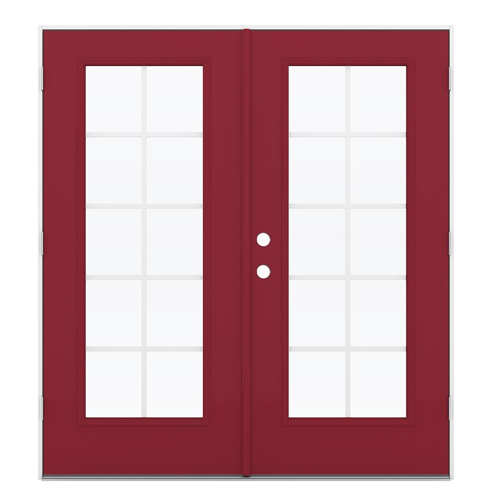 JELD-WEN LOWOLJW182300207 72-in x 80-in x 4-9/16-in Jamb Low-e Grilles Between The Glass Cranberry Fiberglass French Left-Hand Outswing Double Patio Door