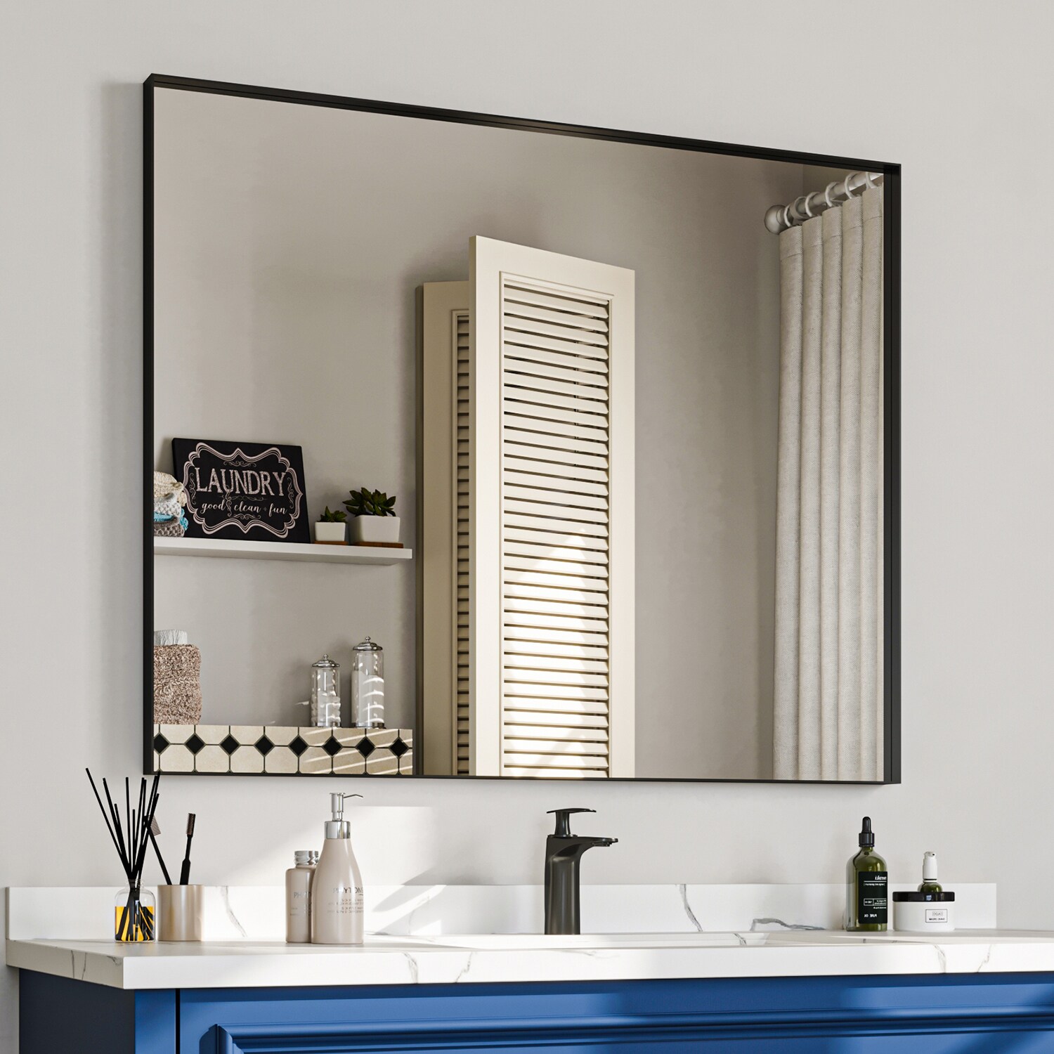 waterpar 40-Inches x 32-Inches Framed Rectangle Bathroom Vanity Mirror ( Matte Black )