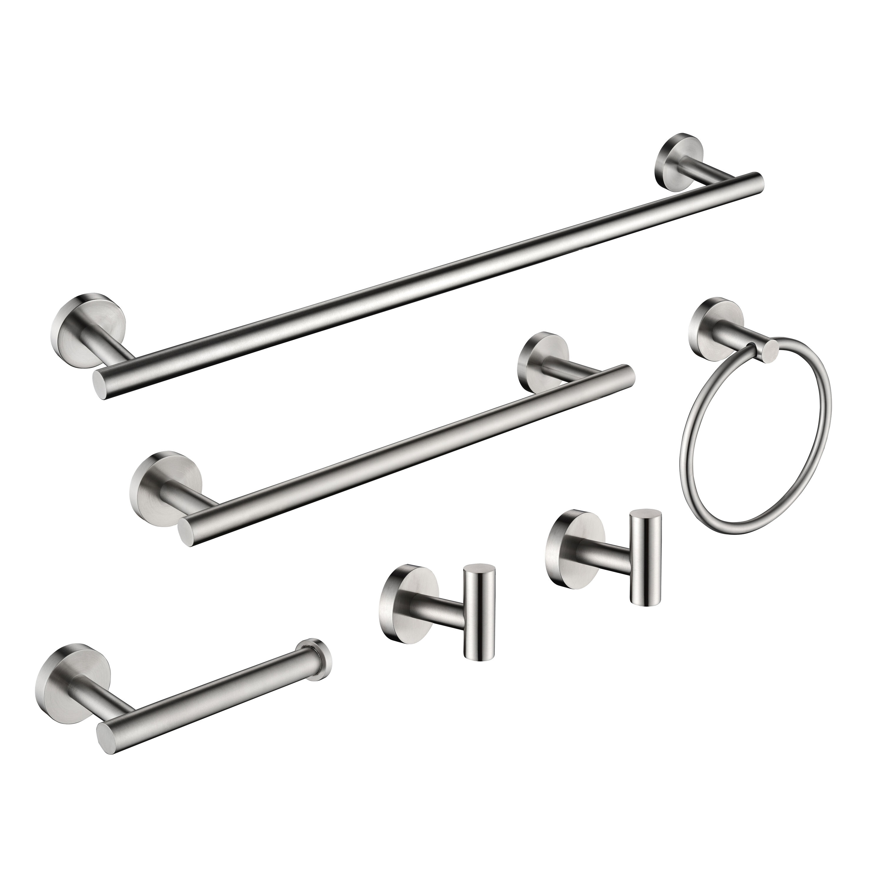 Bayfeve 6 Piece Brushed Nickel Wall Mounted Stainless Steel Bathroom Towel Rack Set