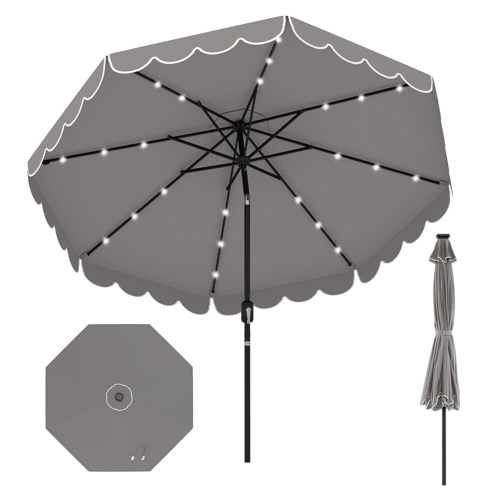 Slickblue 9.3 ft Patio Umbrella with 24 Solar LED Lights 35 Degree Push ...