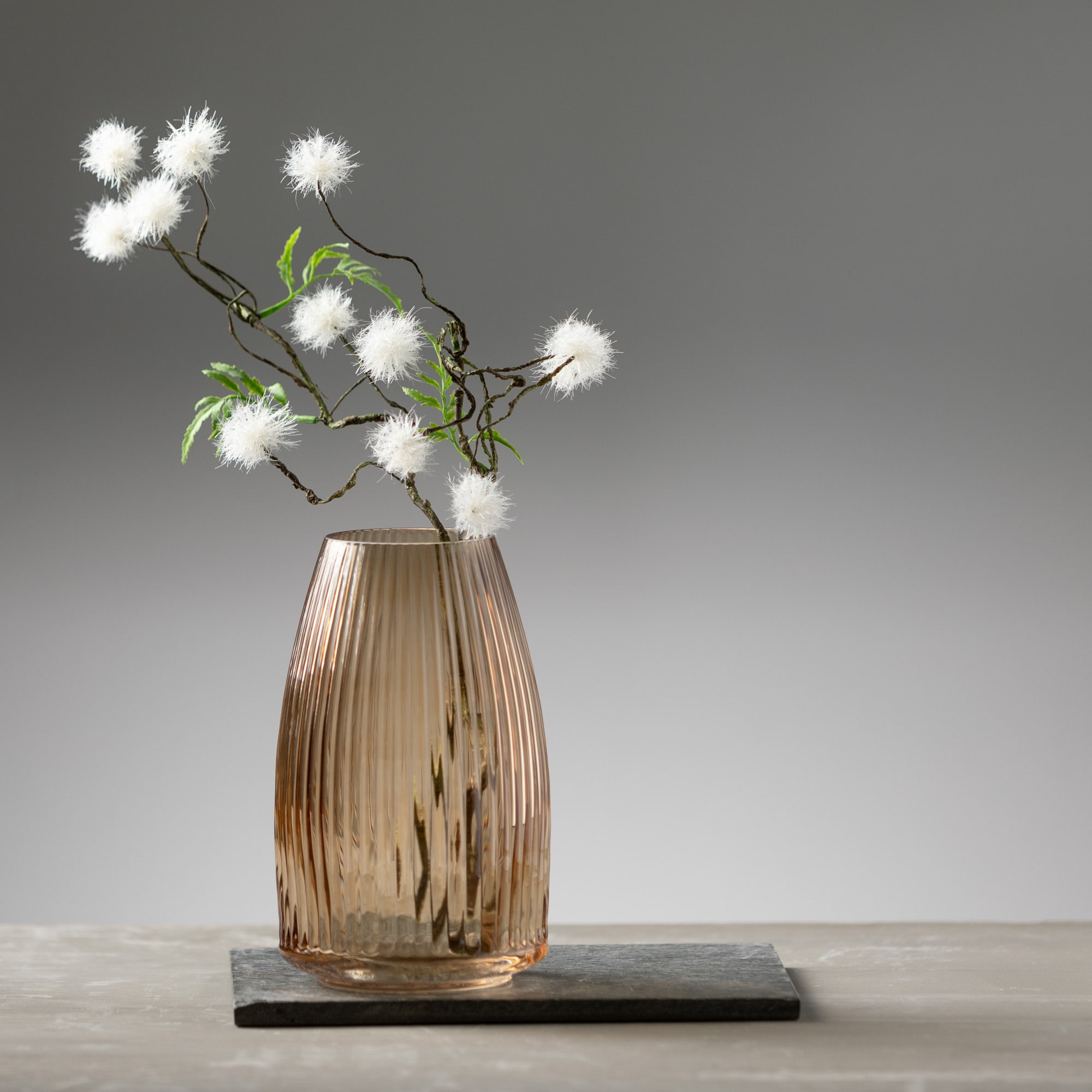 Amber Ribbed Glass Decorative Vase, 10.5"
