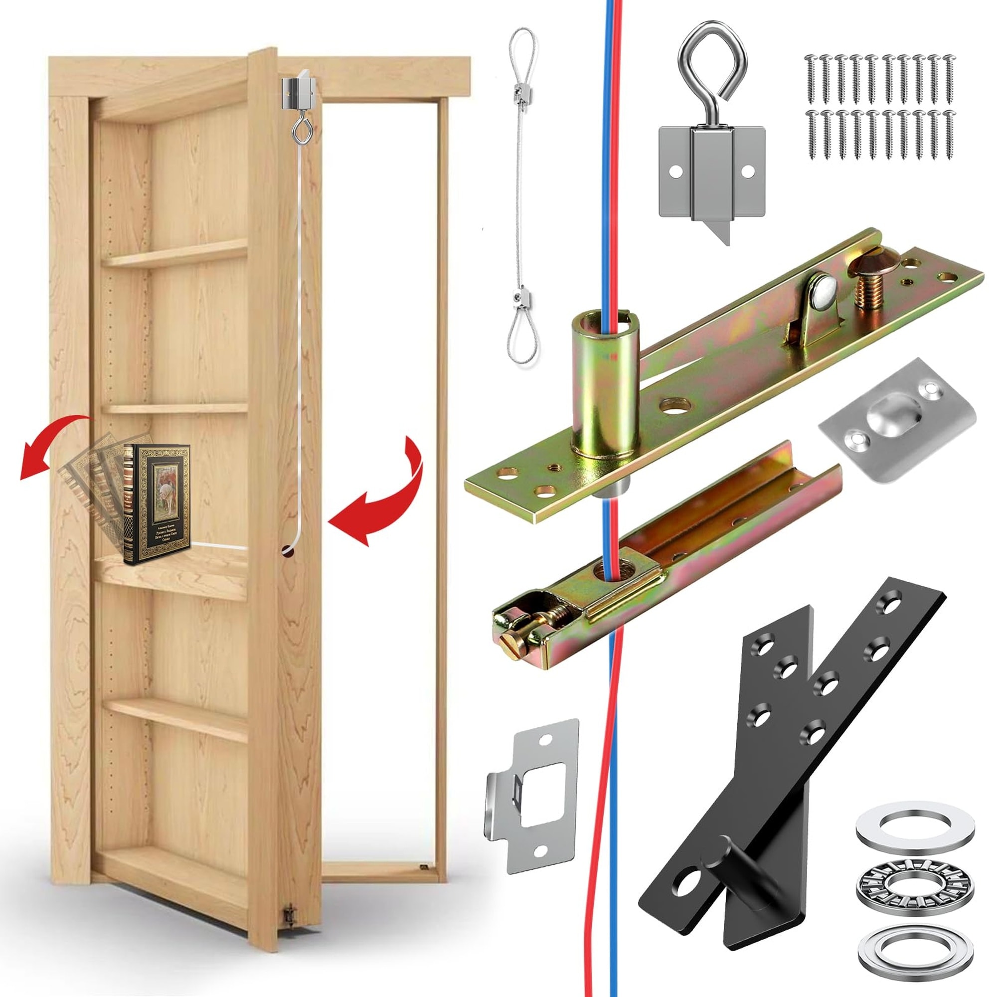 Numhew 6in L 1.5in W 1-Pack Brushed Silver Hidden Hinge with Wire Passage Door Mount Concealed Door Pivot Hinge