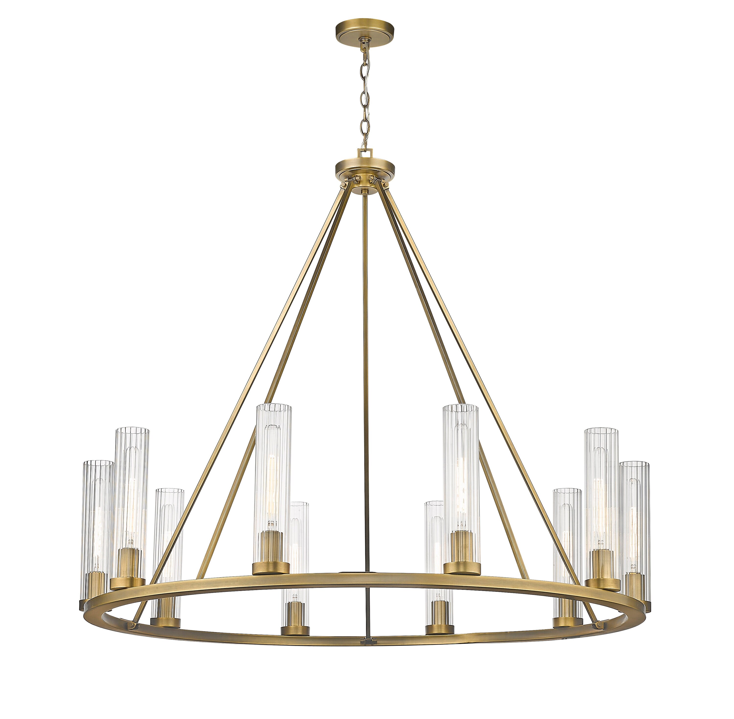 Beau 46" Rubbed Brass Chandelier with Fluted Glass Shades
