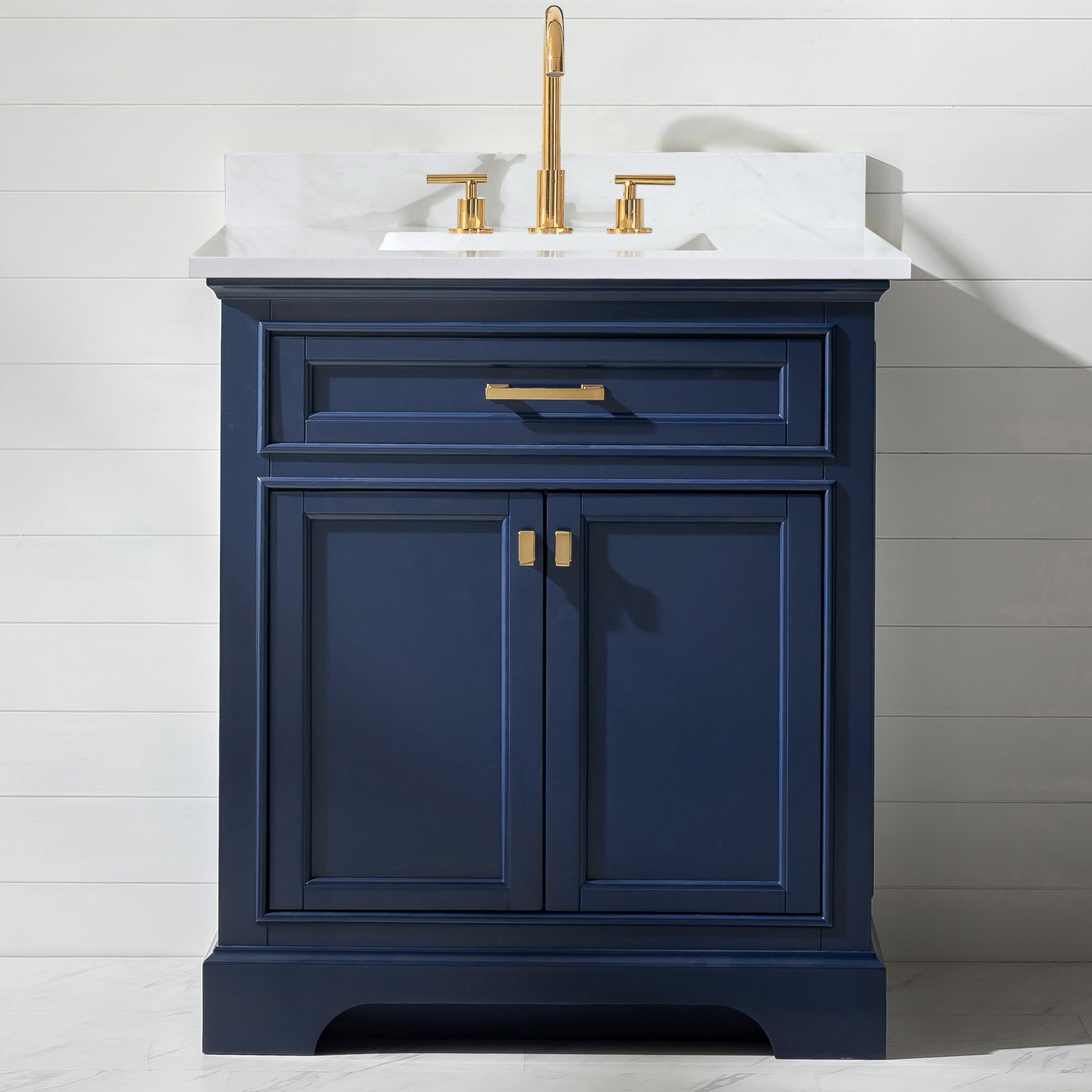 Design Element ML-30-BLU Milano 30-in Blue Undermount Single Sink Bathroom Vanity with White Quartz Top