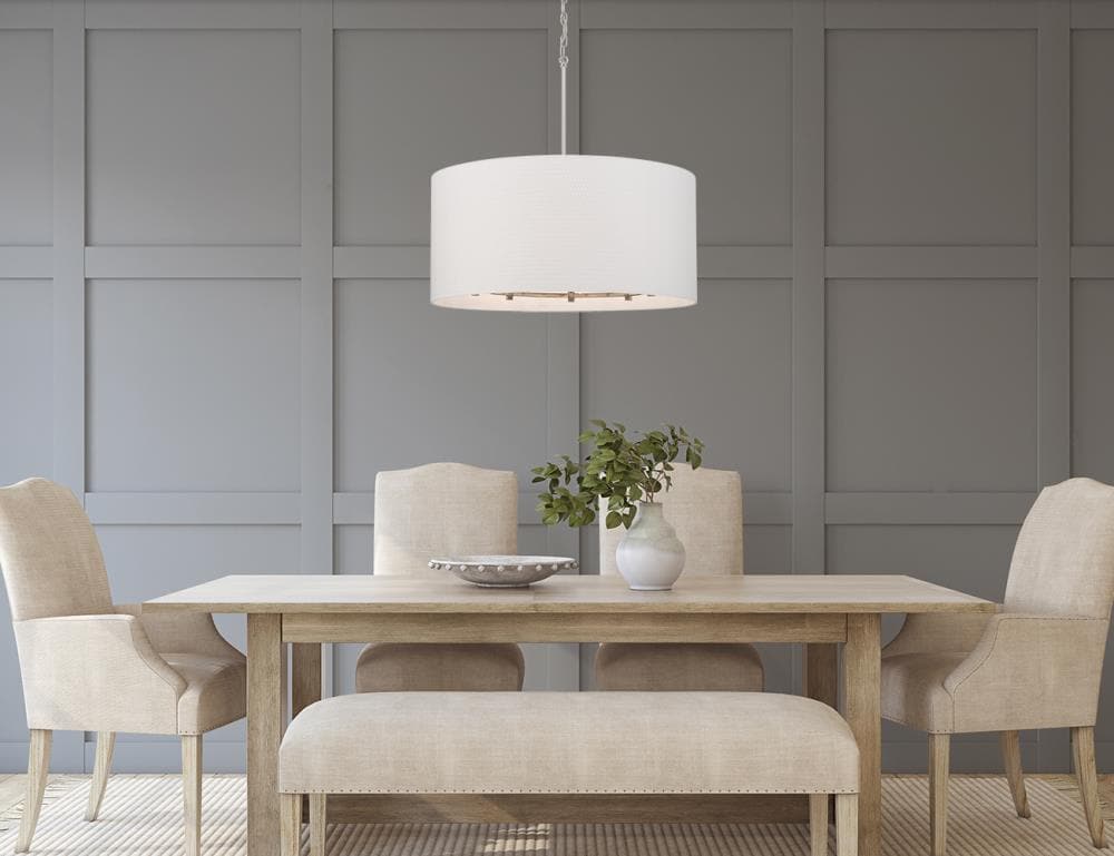 Polished Nickel 8-Light Drum Pendant with White Shade