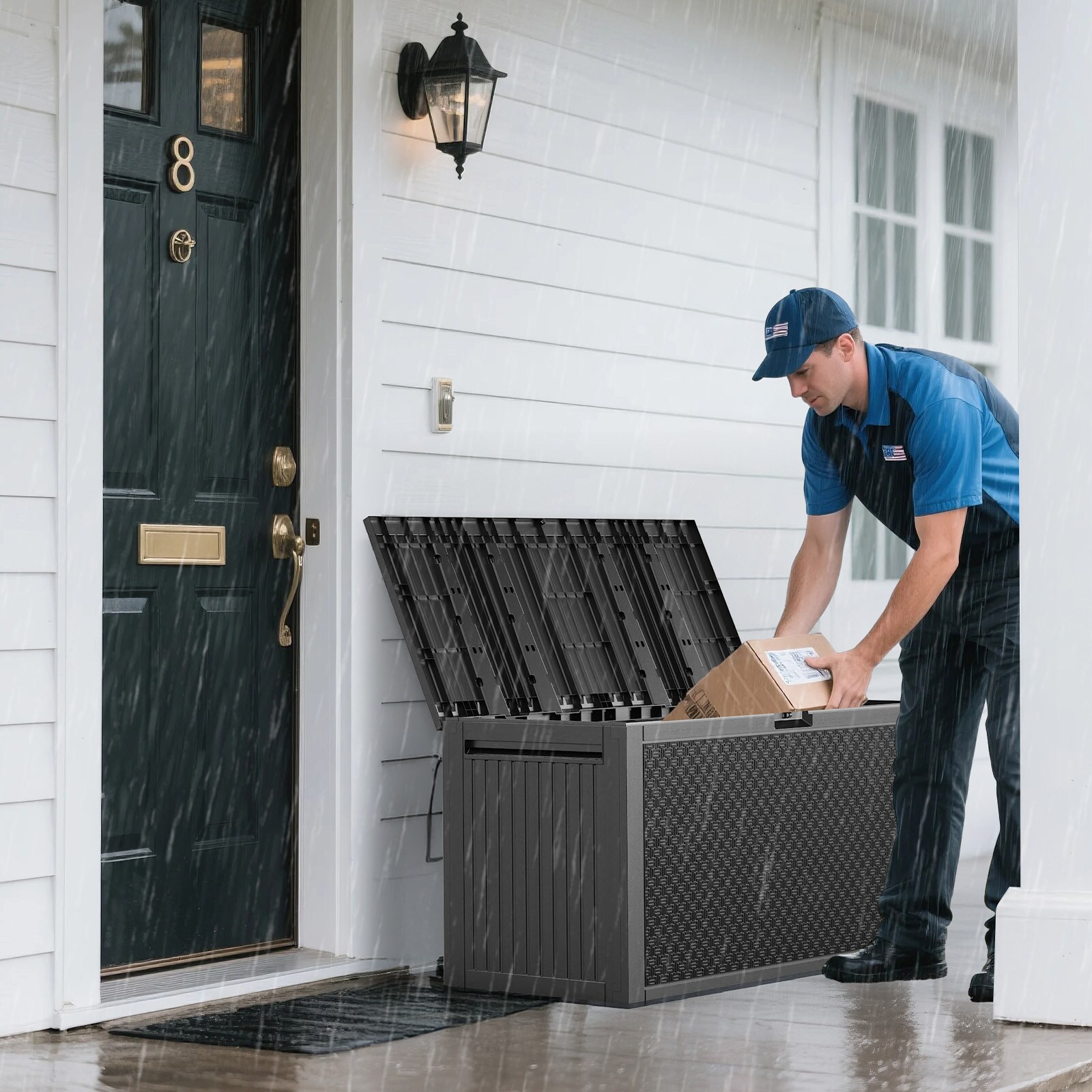 VINGLI 90 Gallon Lockable Outdoor Storage Box/Plastic Storage