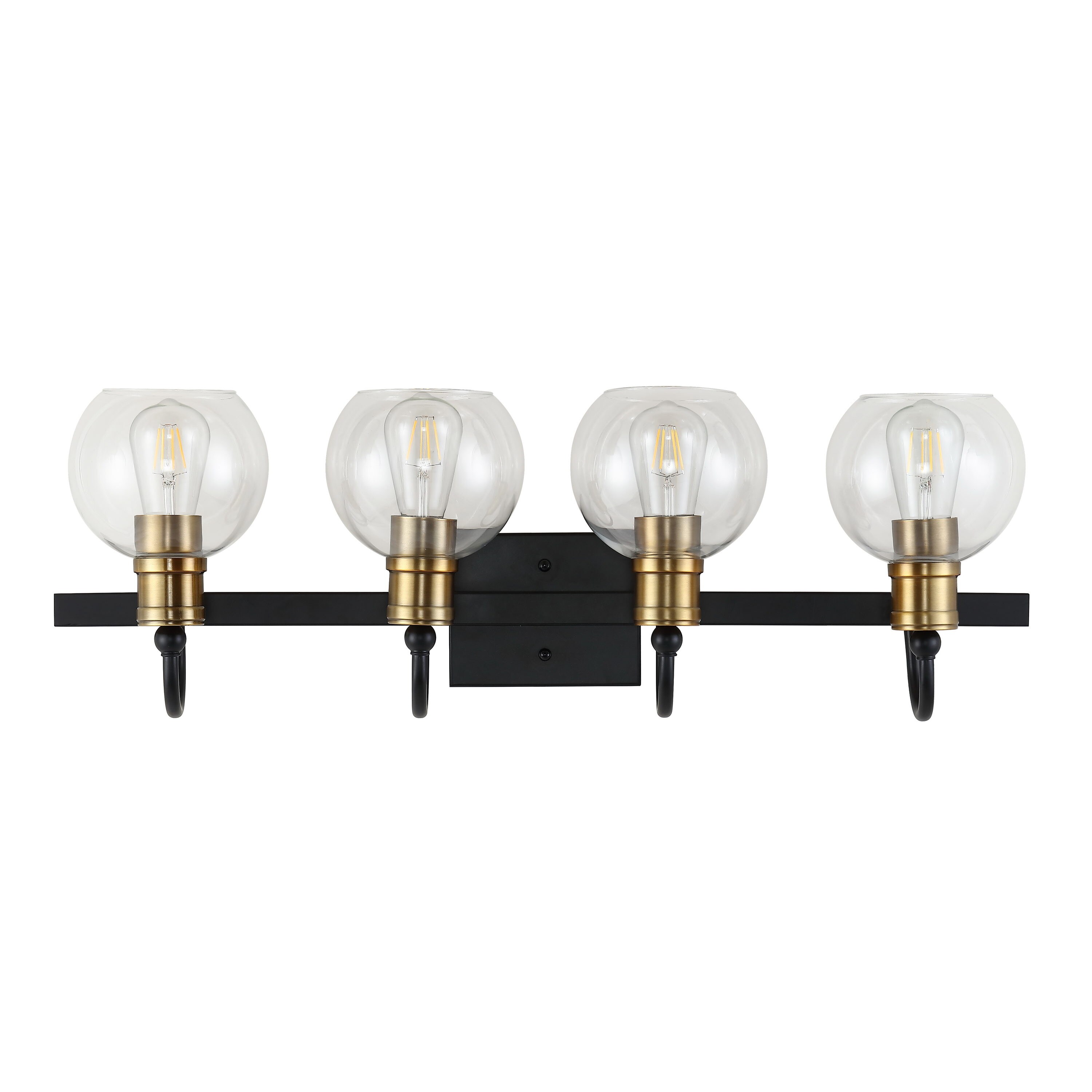 Espanola Black Iron 4-Light Vanity with Clear Glass Globes