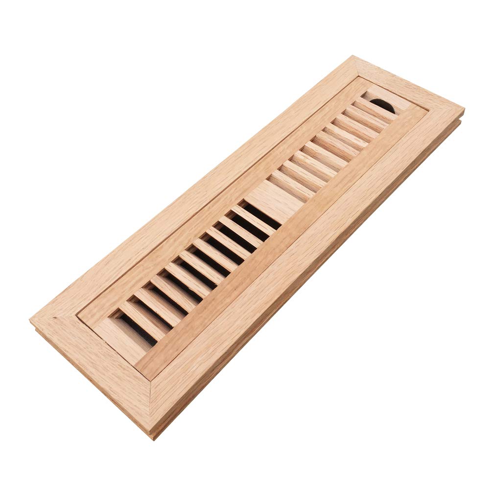 JVFCXXV  Red Oak Wood Floor Register Vent Cover Flush Mount with Damper Unfinished Fits 2 by 12 Inch Duct Opening for Hardwood Flooring