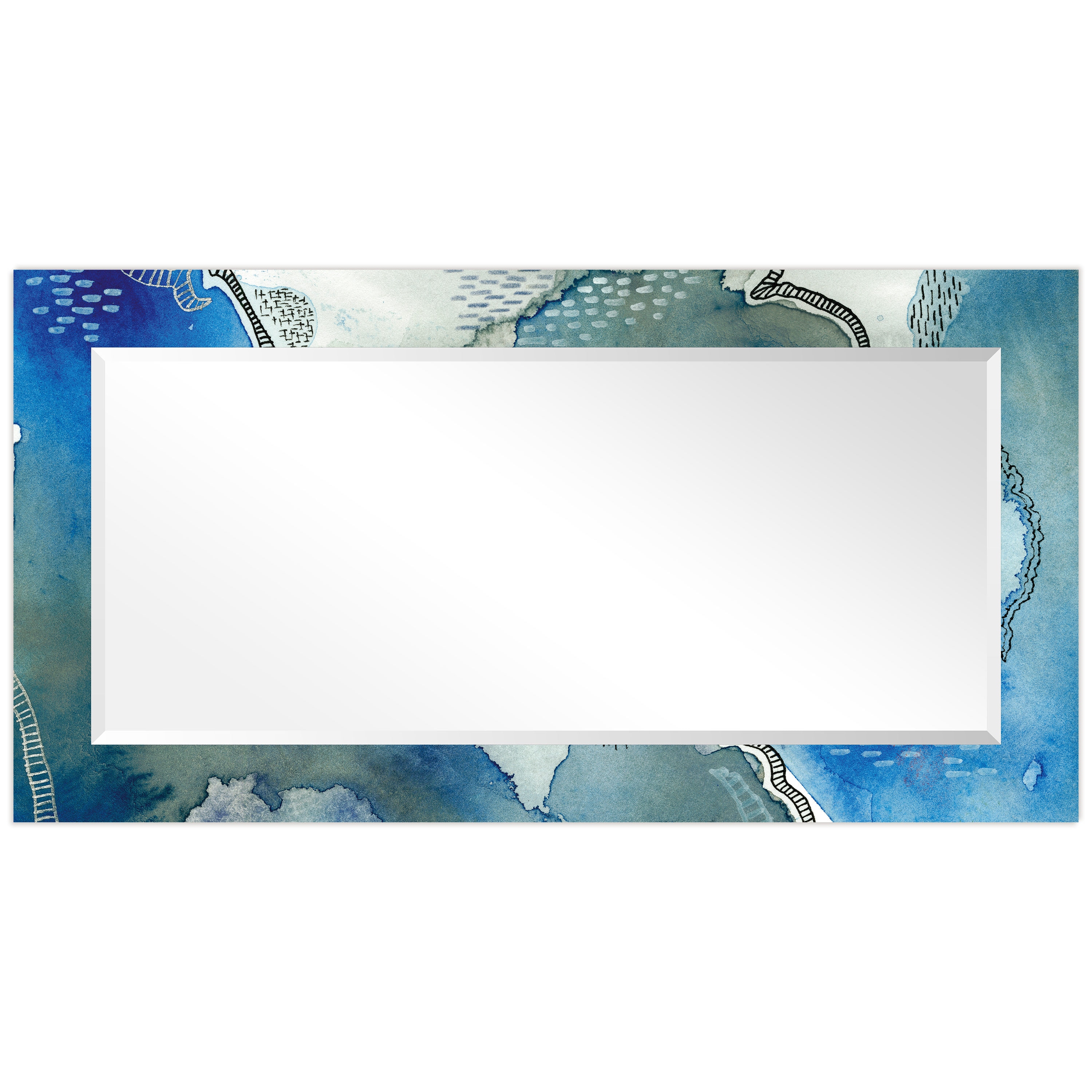 54" x 28" Blue Abstract Frameless Tempered Glass Wall Mirror