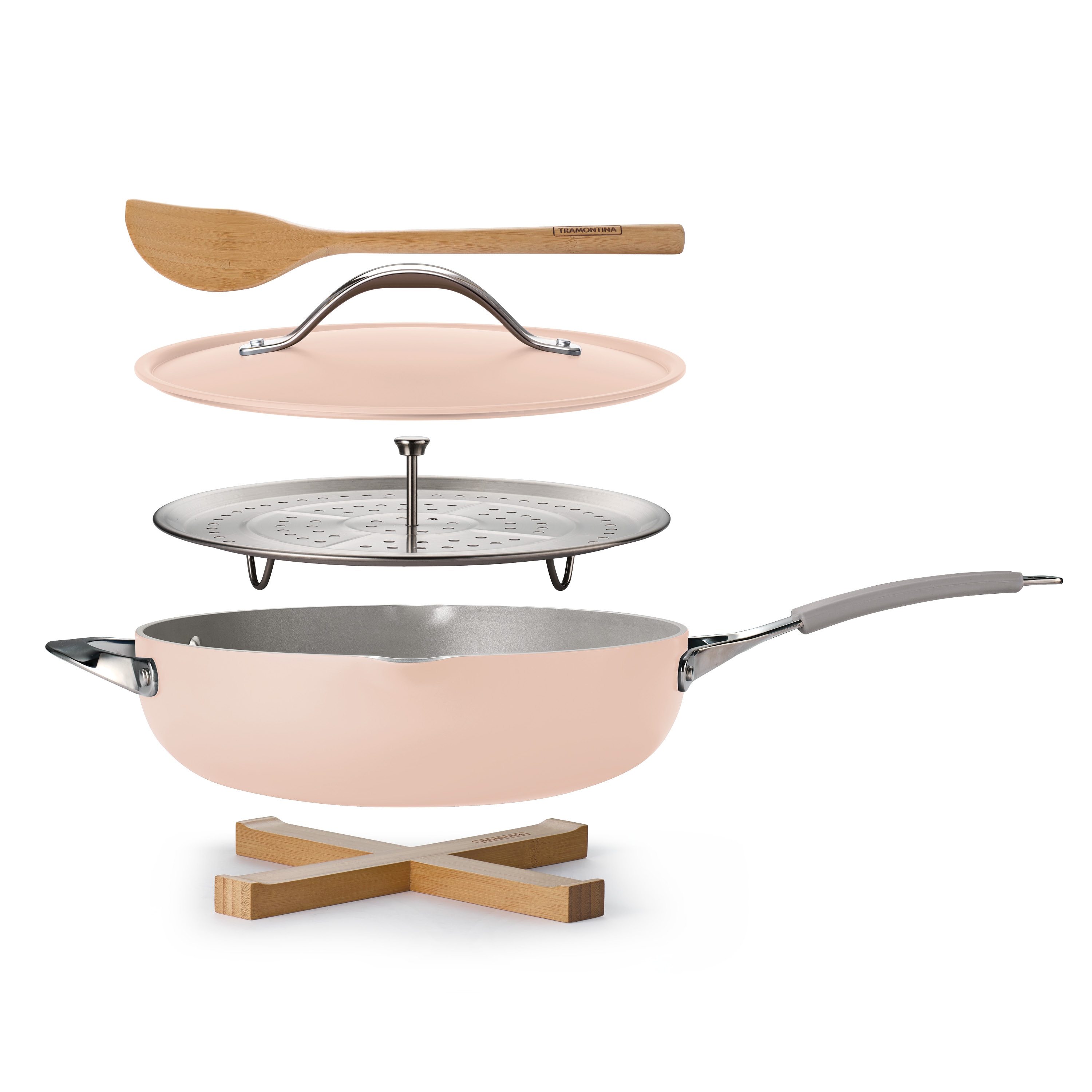 Tramontina All in One Plus Pan 5 Quart Ceramic Non Stick Blush Pink