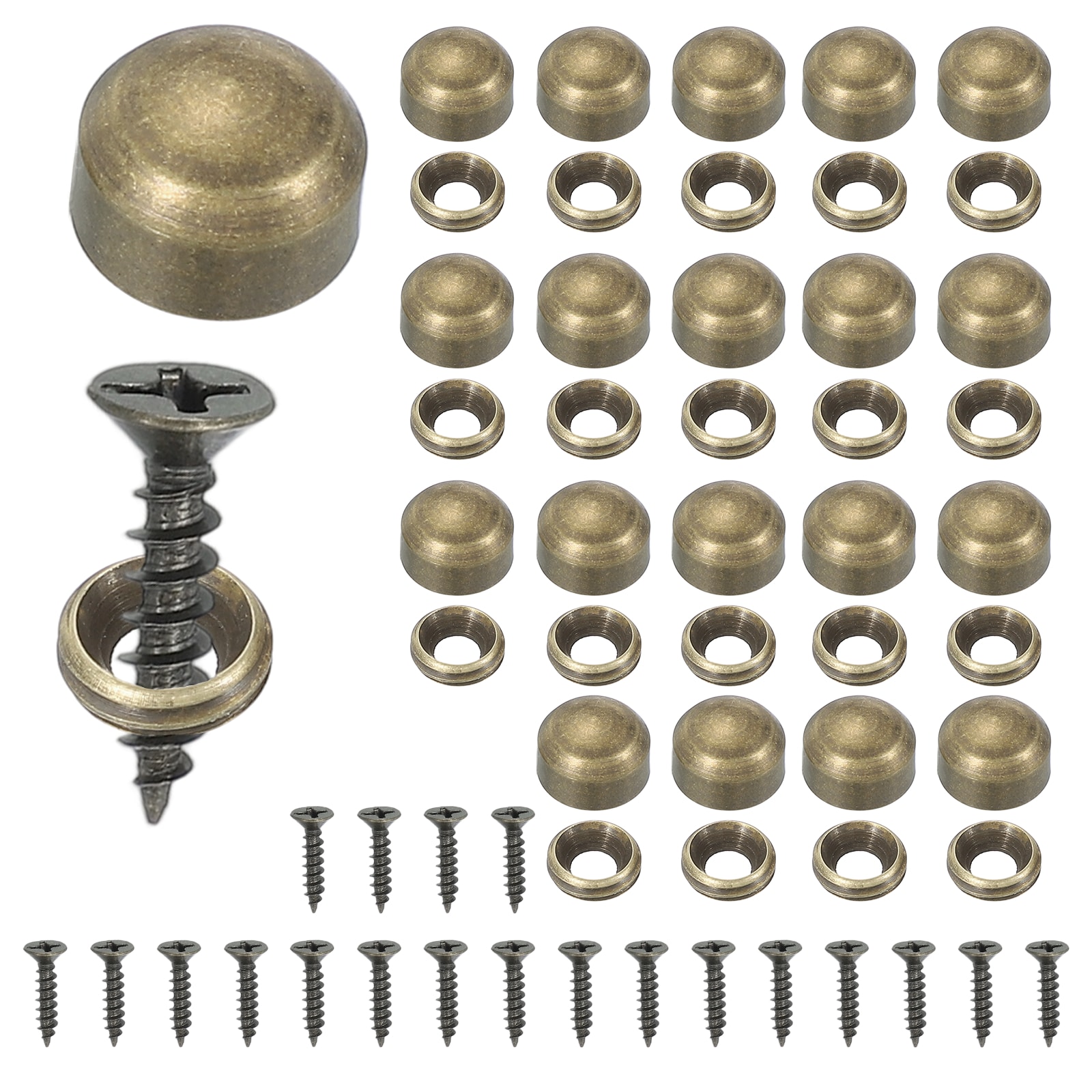 Unique Bargains Brass Decorative Screws with Caps Mirror Screw Self Tapping Screws Decorative Cover - Fitting For(Furniture Fixing- Wall Hangings - Wood Handcrafted) 9mm and 20pcs and Bronze #S26071700UX3255