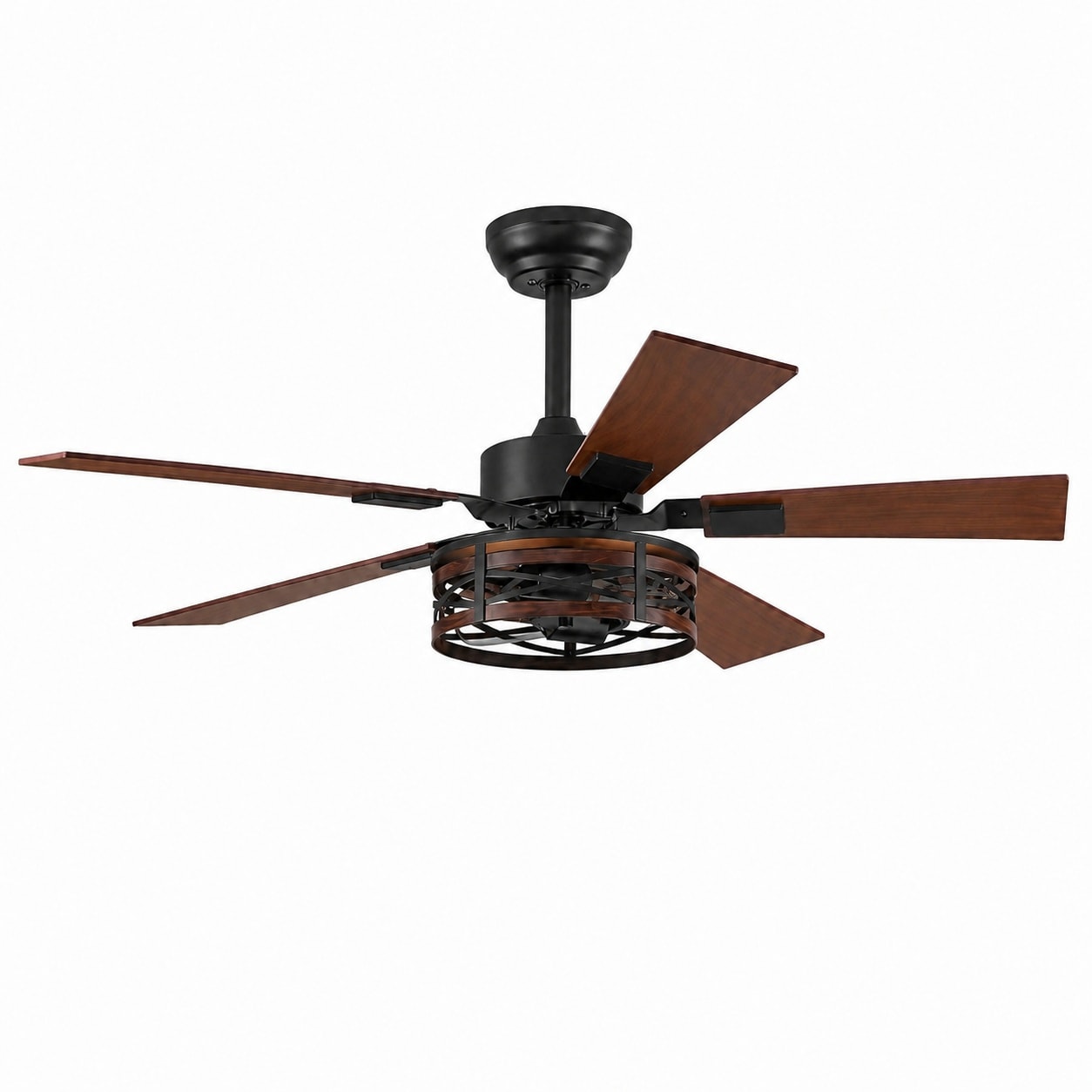 Aoibox  48 in Farmhouse Caged Ceiling Fan with Light Dual Finish Walnut 5 Blade 6 Speed DC Motor Remote Control
