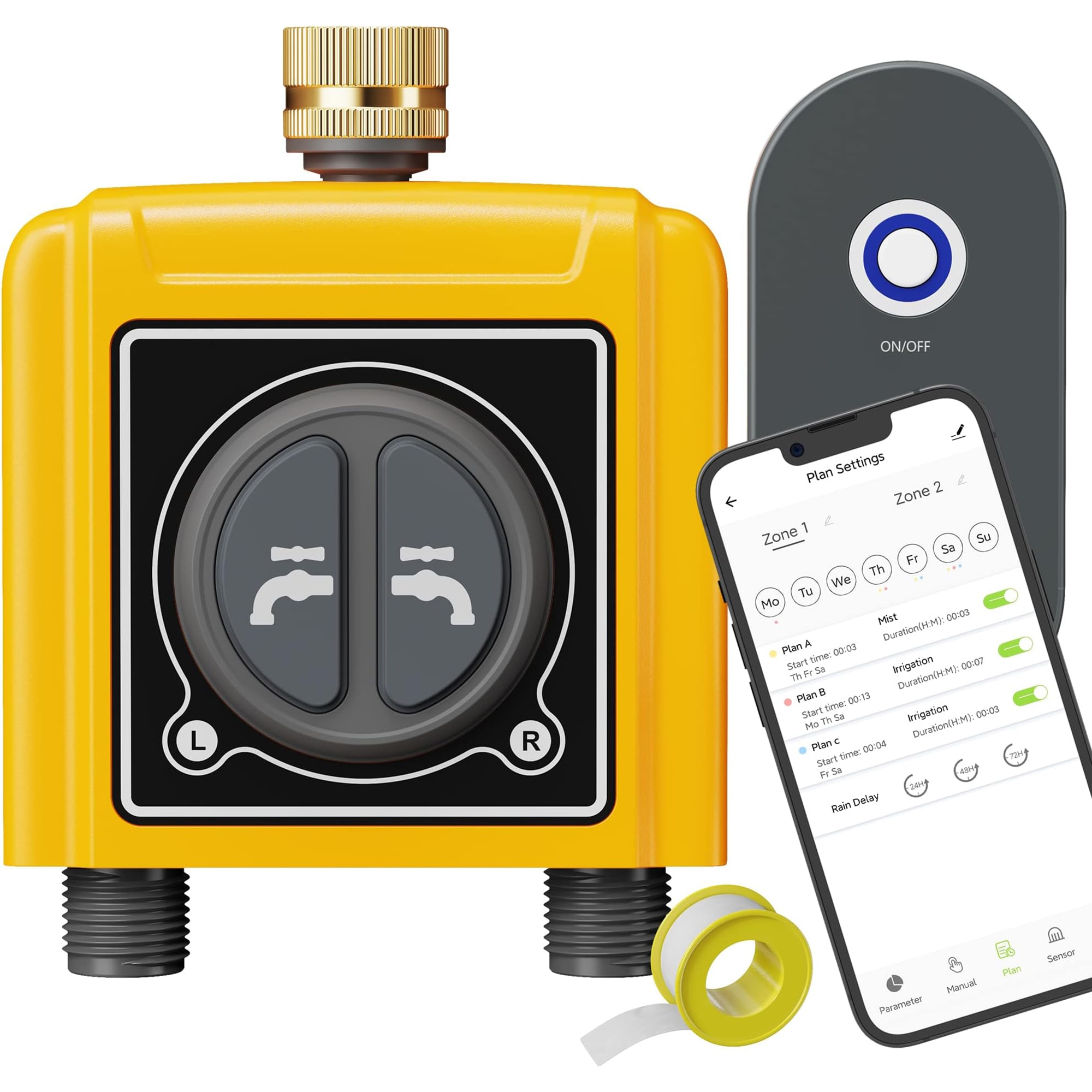 WiFi Hose Timer 2 Zone Smart Water Timer with WiFi Hub Automatic and Manual Watering Alexa App Voice Control Real Time Water Monitoring 1 Piece