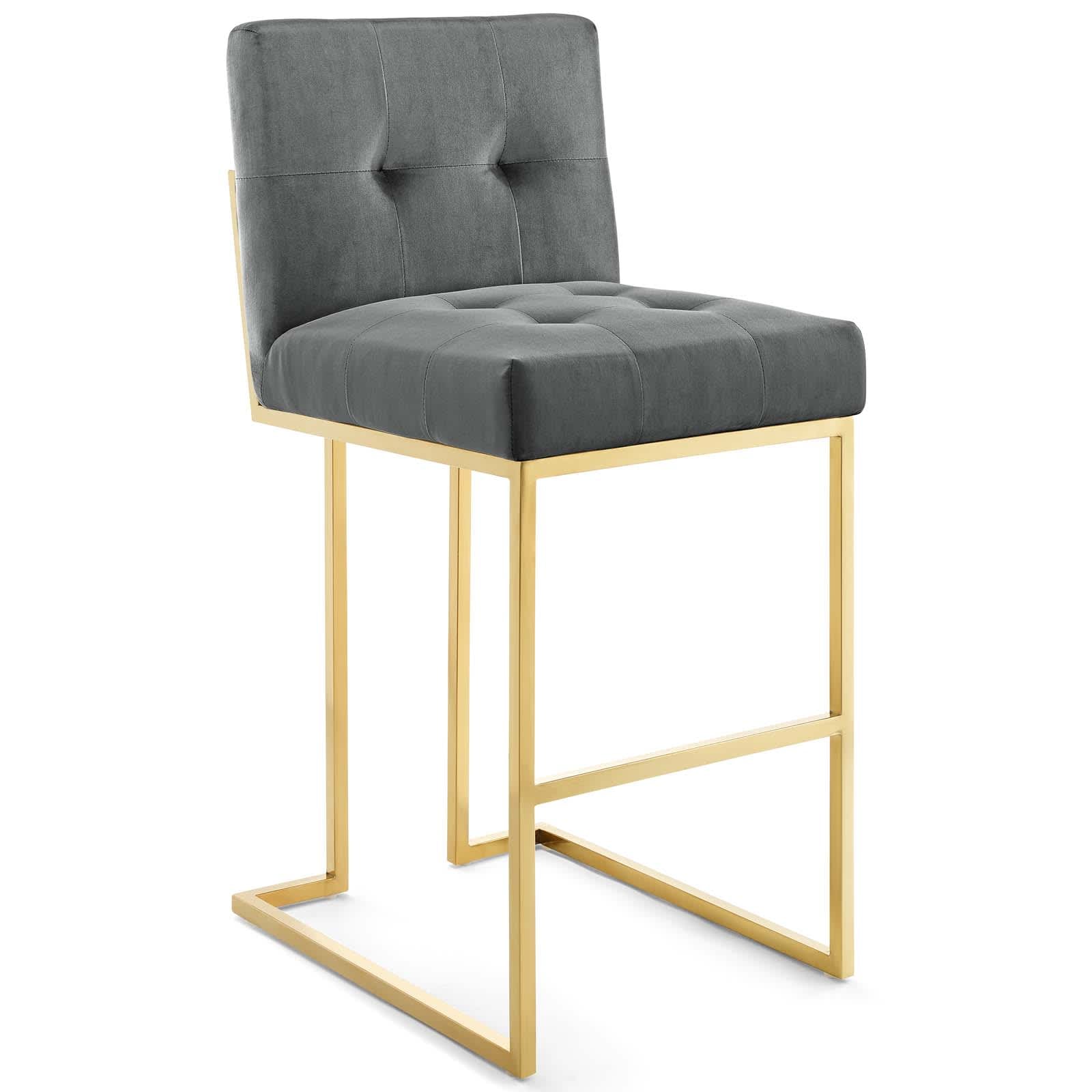  Privy Gold Stainless Steel Performance Velvet Bar Stool in Gold Charcoal