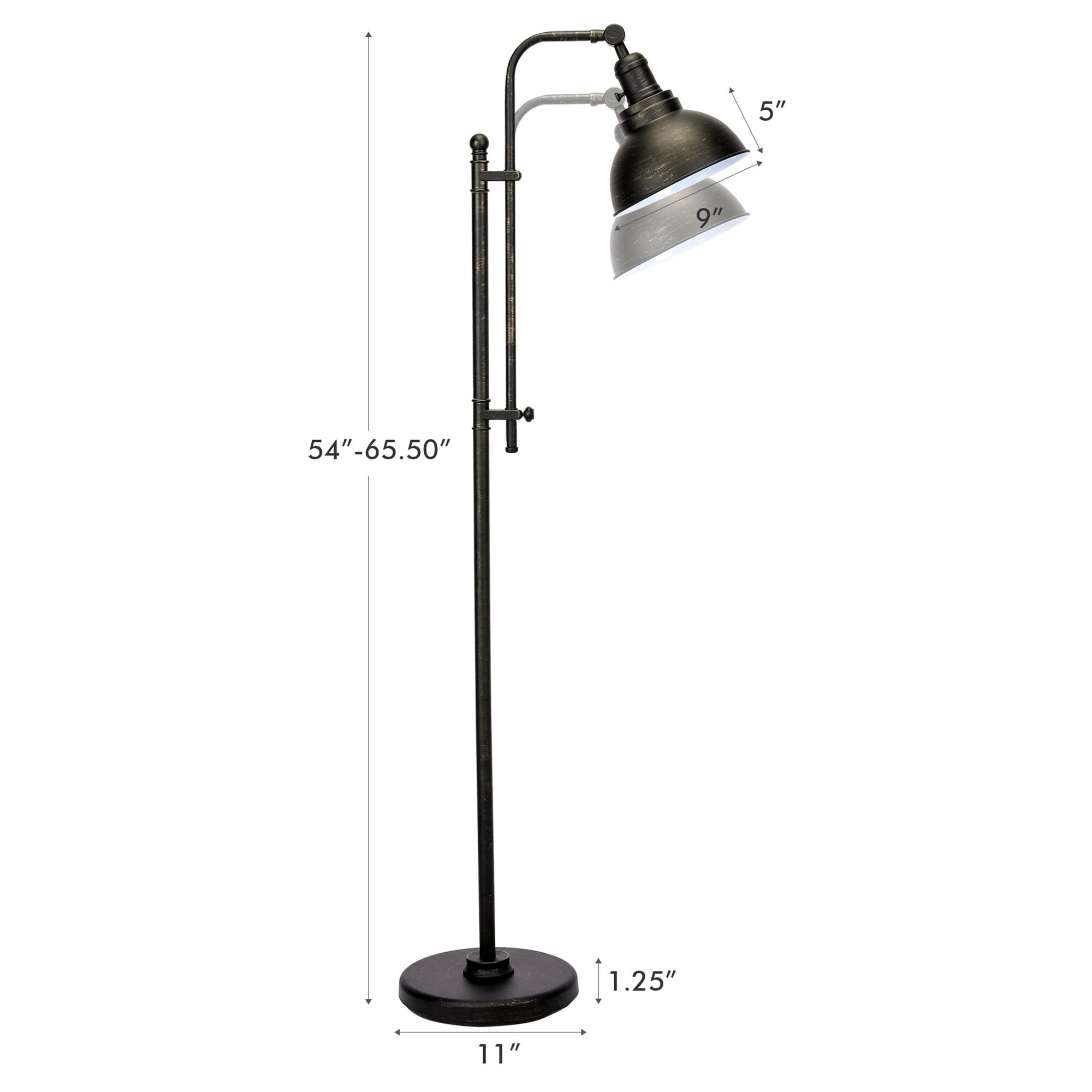Adjustable Aged Bronze Industrial Floor Lamp with Metal Shade