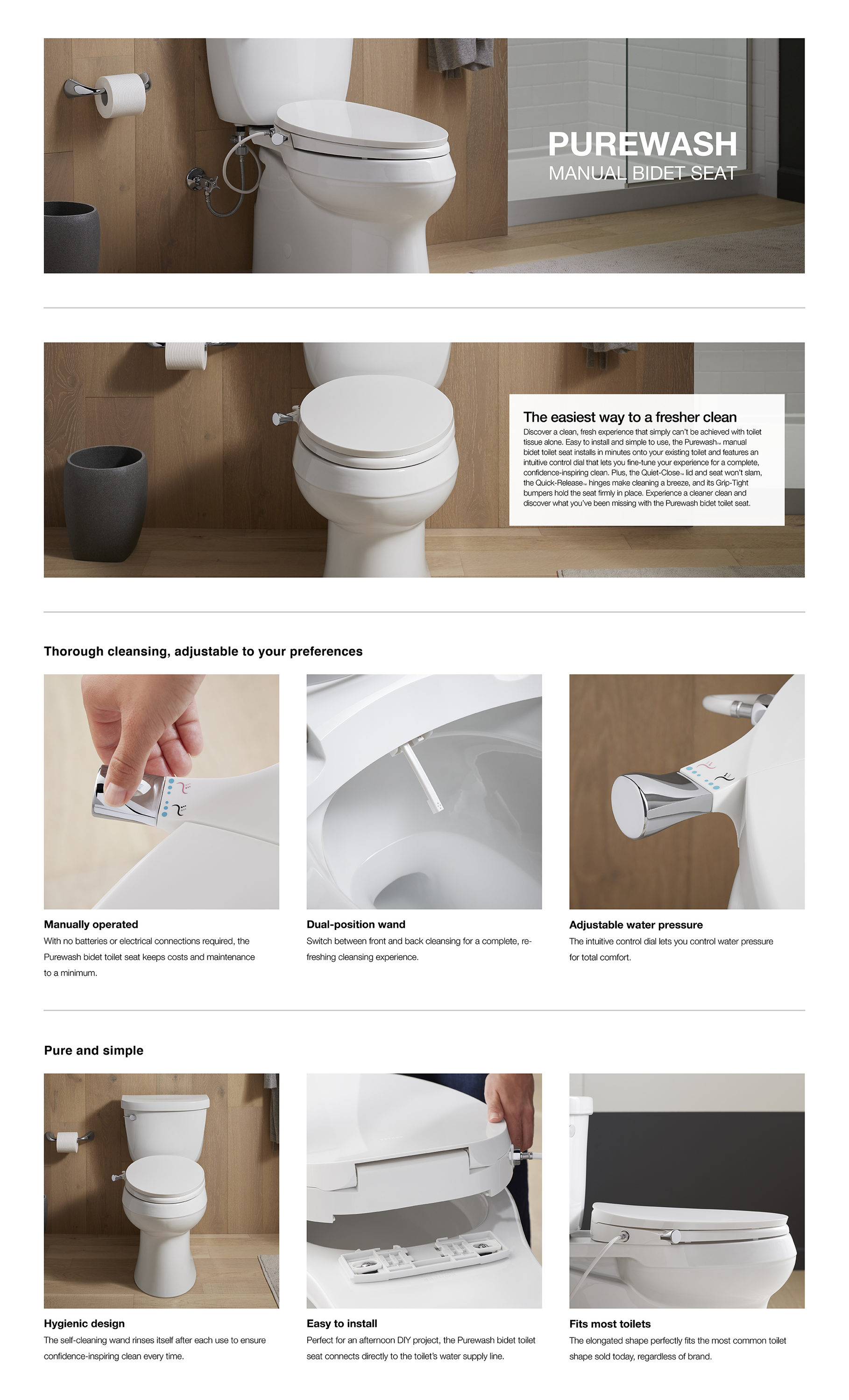 PureWash Bidet Attachment in White colour – Kohler Online Store