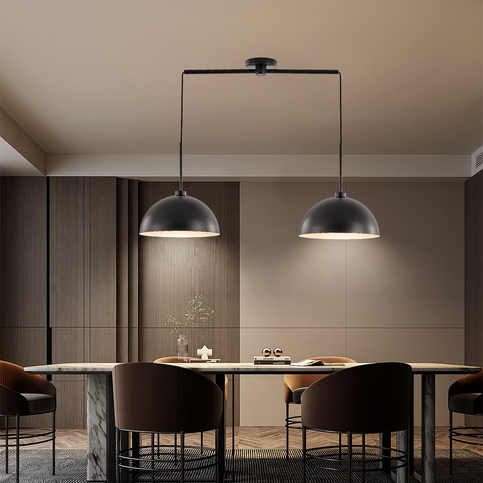 LUXEYARD 41 in Industrial Modern Black Double Pendant Light Adjustable Ceiling Hanging Lamp with Matte Finish for Dining Room Kitchen or Living Room Stylish and Durable Lighting Fixture (No Bulbs)