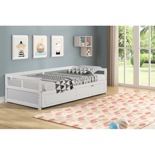 2 Drawers White Twin Bed Frame, Can You Put A Twin Bed On Full Frame