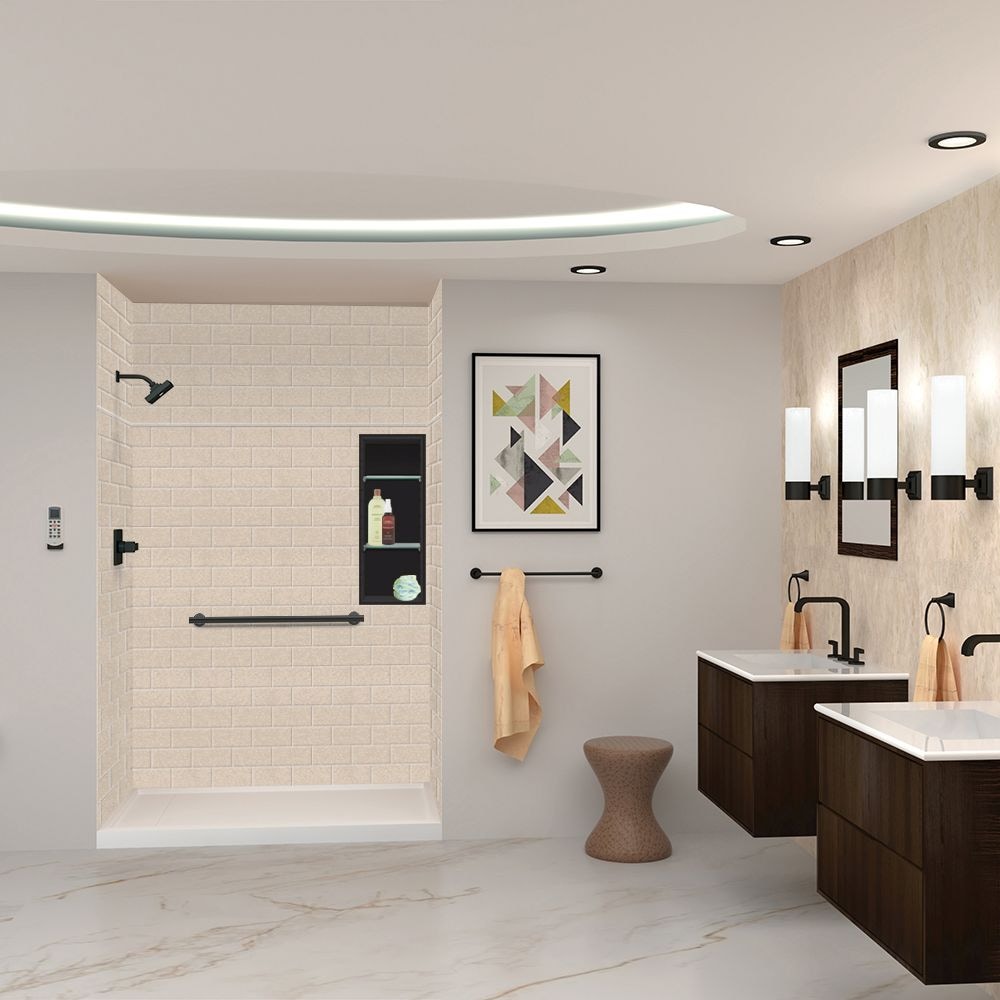 Transolid SWKX60367224-28 Saramar Velvet 36-in W x 36-in D x 96-in H Cashew 3.0 -Piece Glue Up Alcove Shower panel kit