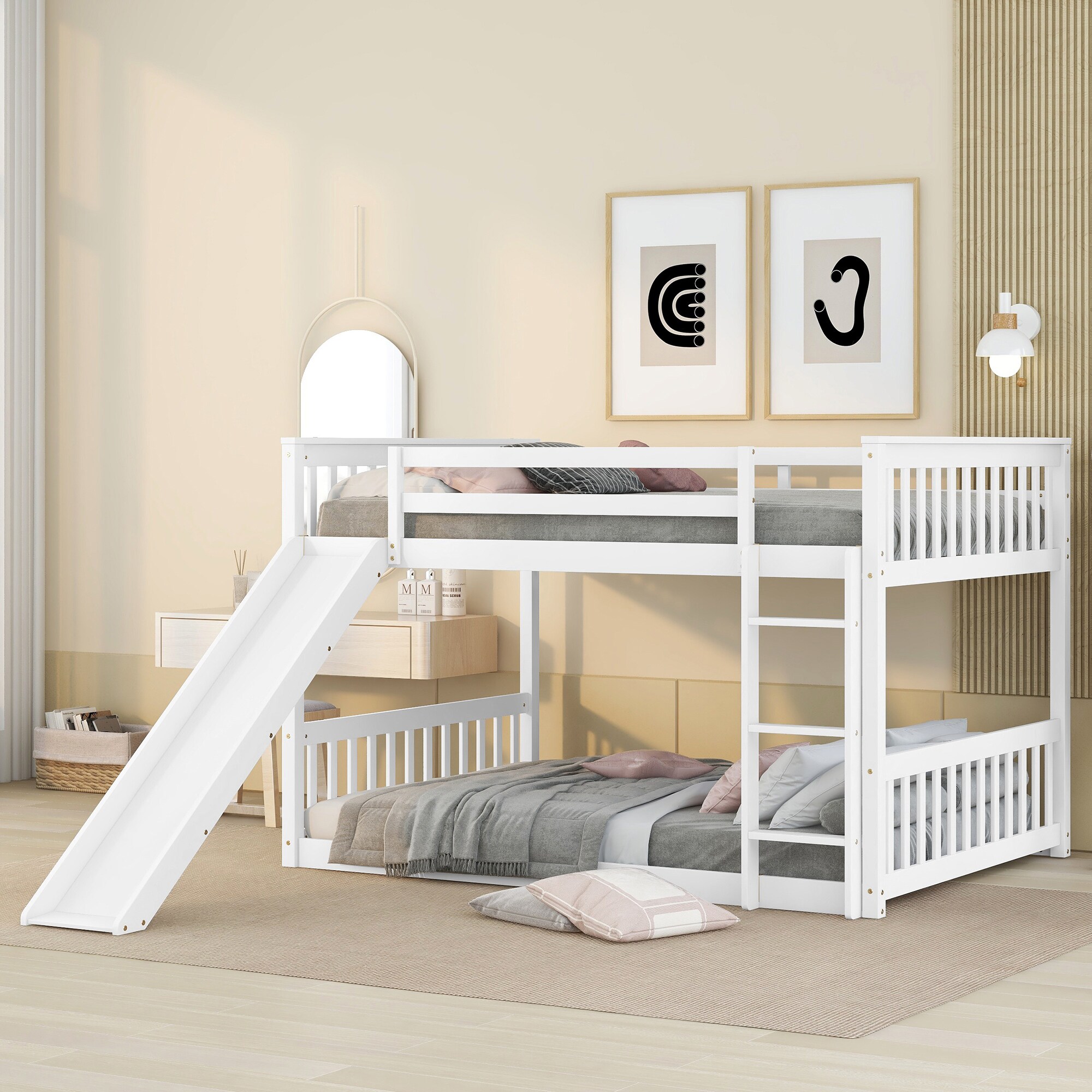 Qualler Contemporary Full Over Full Bunk Bed with Slide and Ladder ...