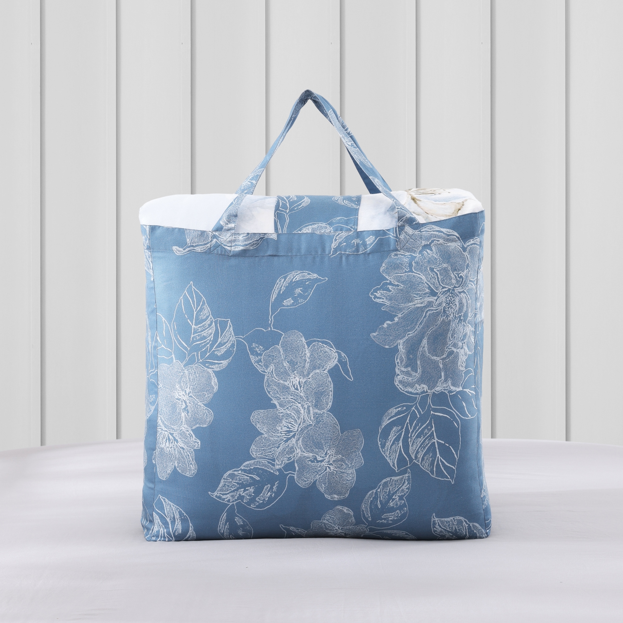 Sky Blue Floral Cotton Queen Reversible Comforter Set