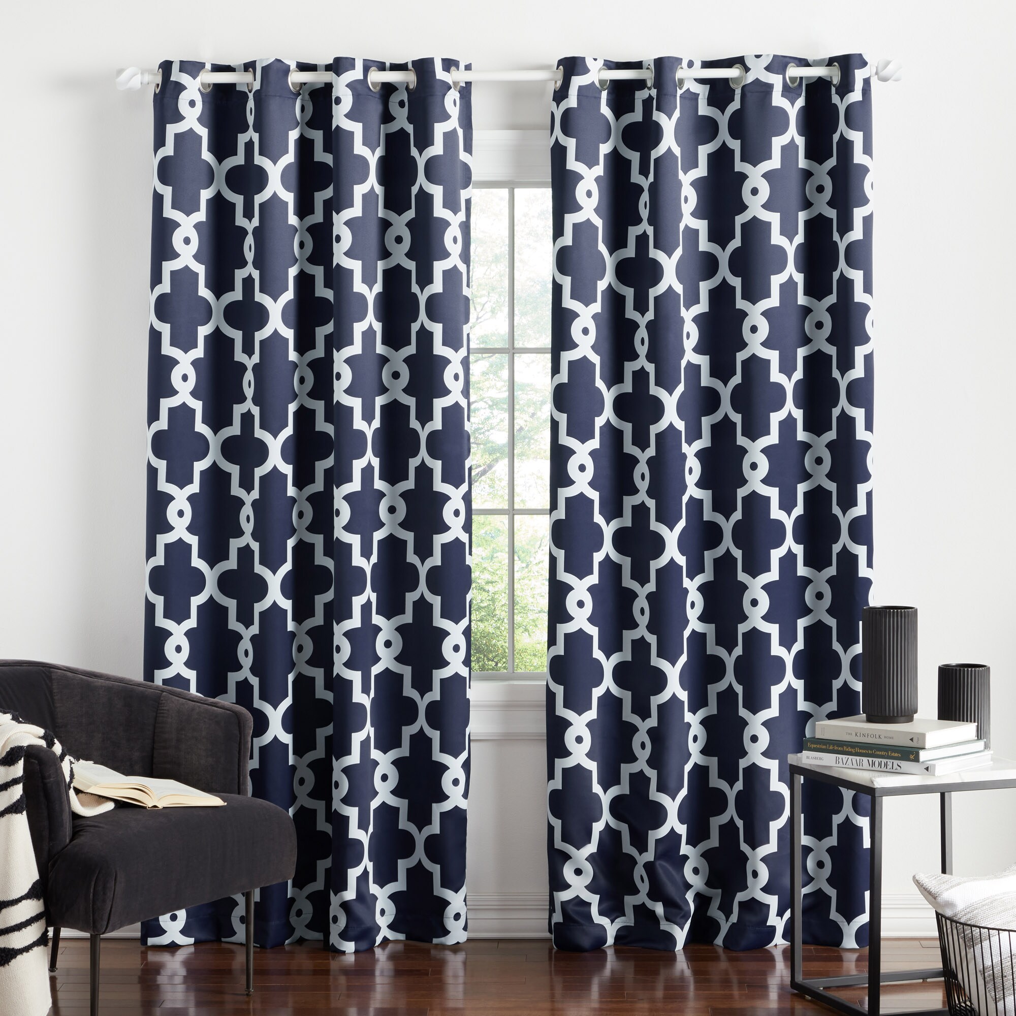 Peacoat Blue Polyester Blackout Grommet Window Panels, 96" Length