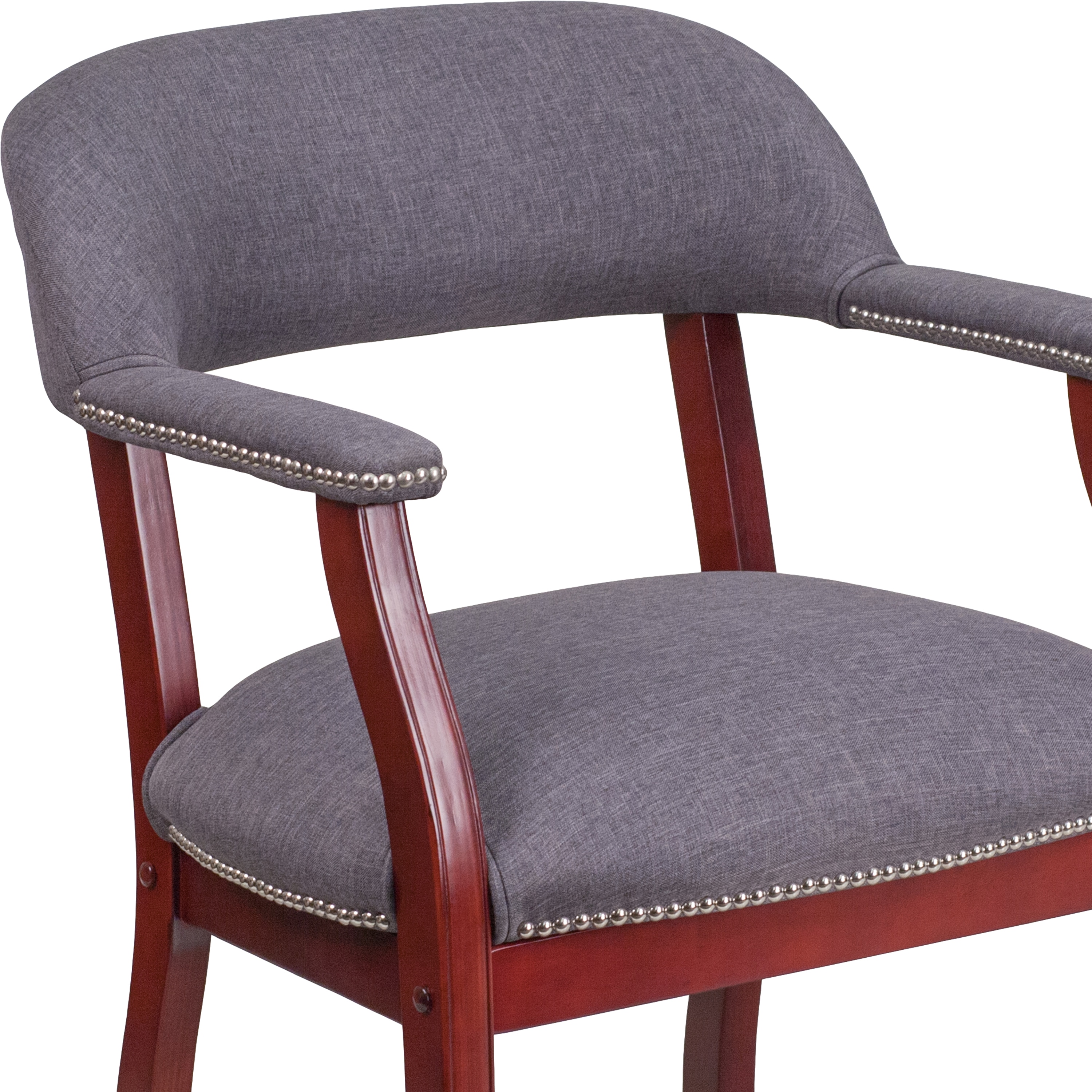Elegant Gray Fabric Conference Chair with Silver Nailhead Trim