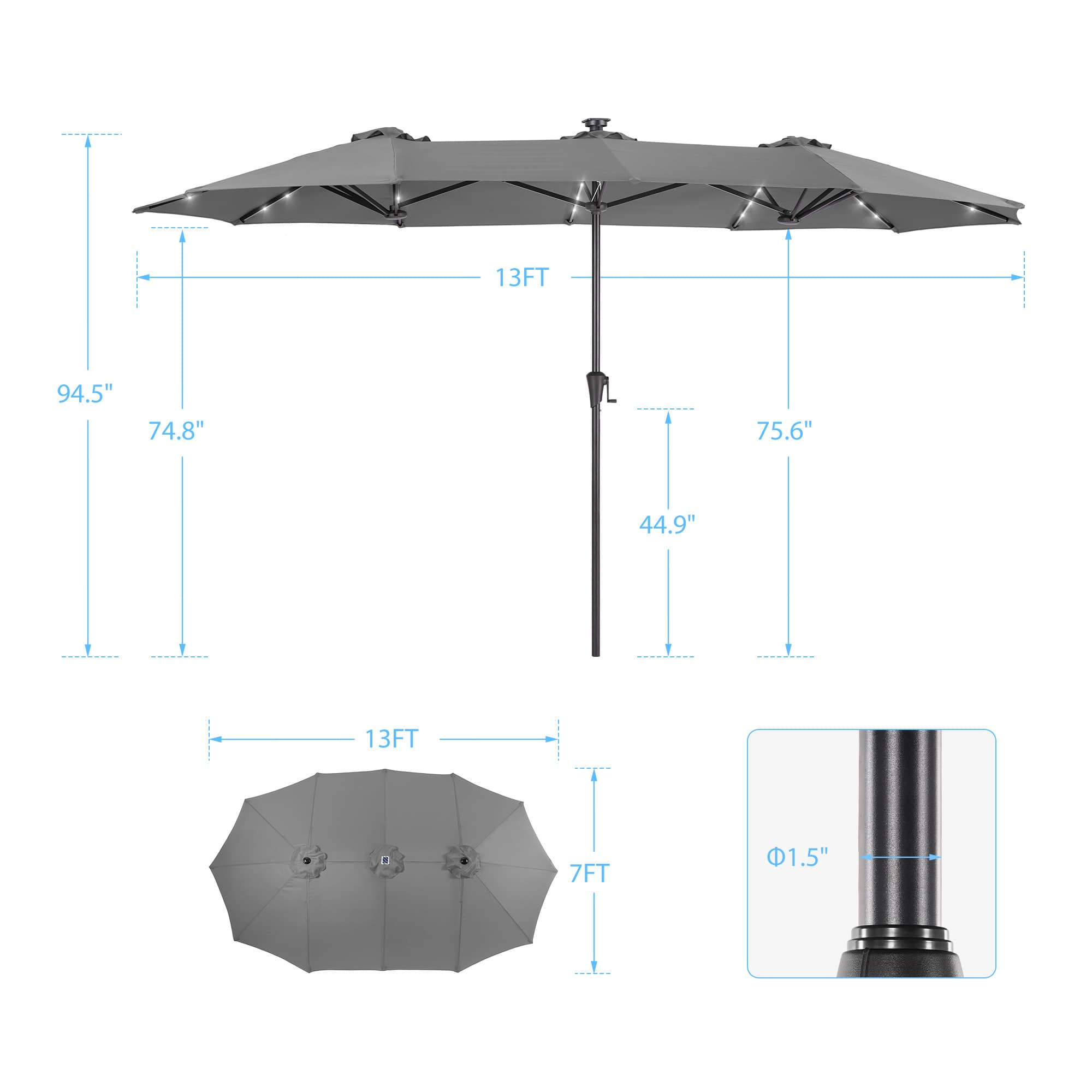 Aok Garden LWP-SM-LED400GY Umbrellas-2 - View #2